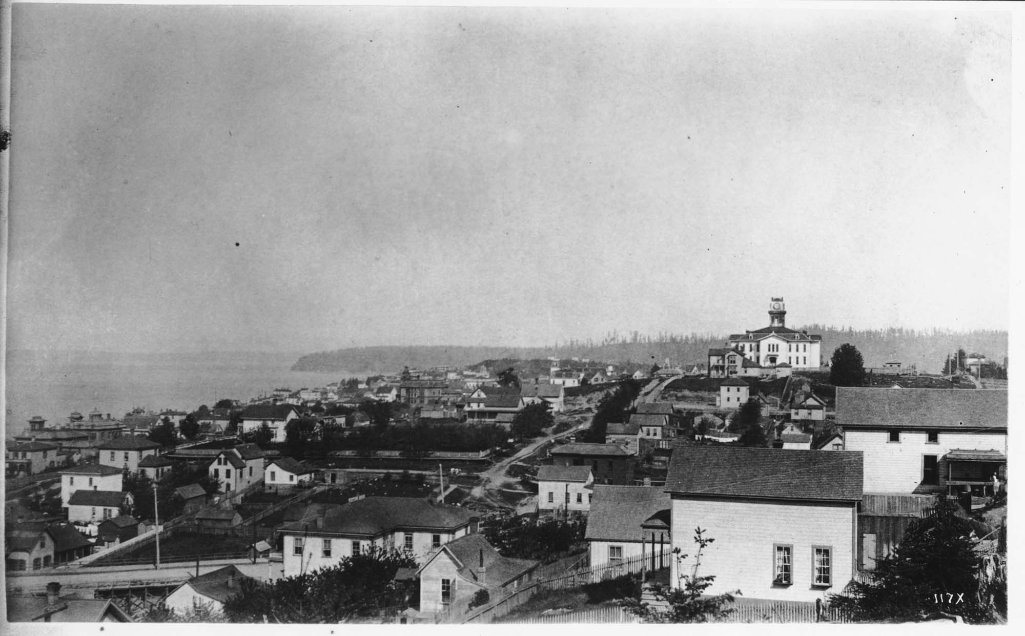 Image of Seattle view looking northwest, circa 1885