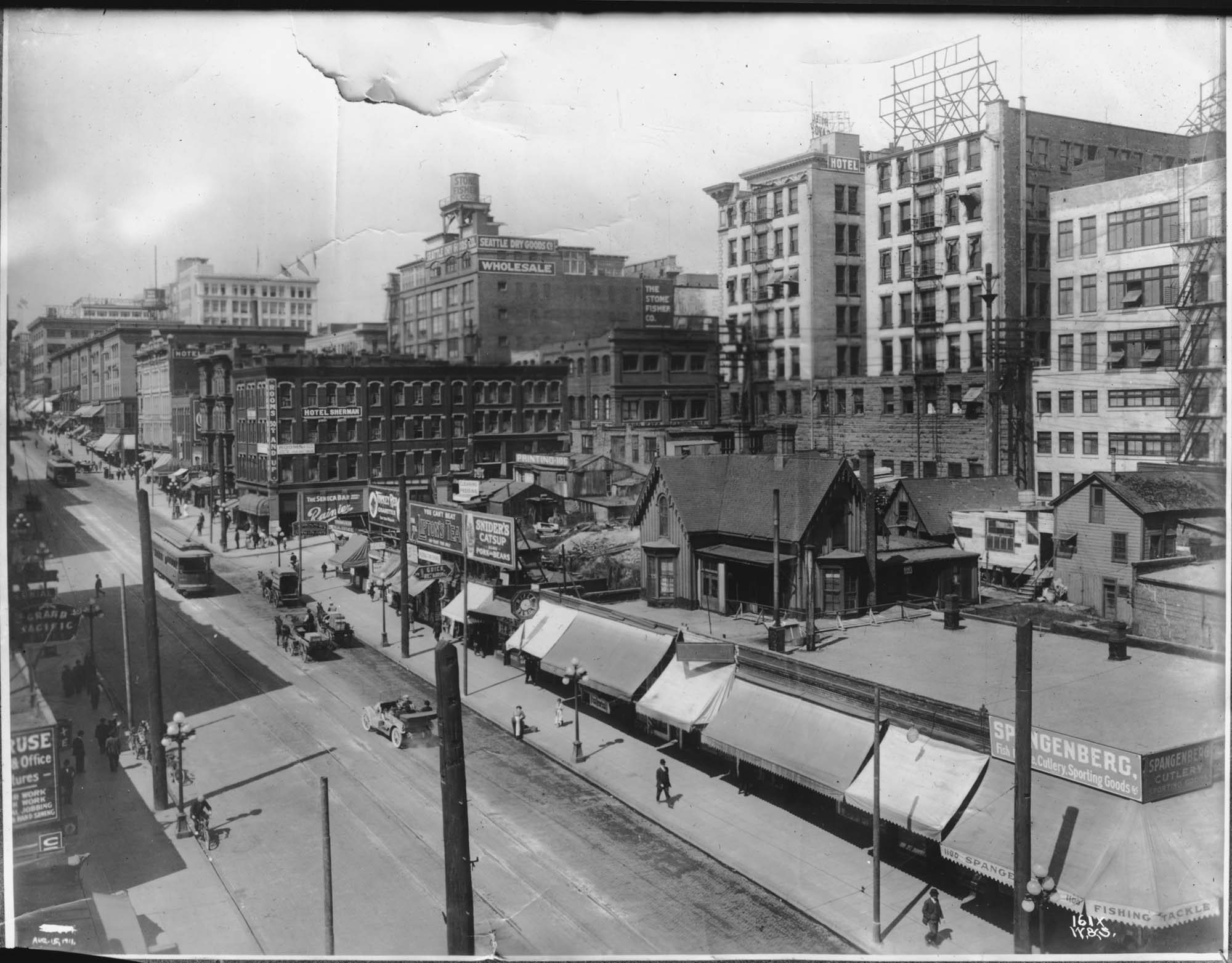 Image of First Avenue and Spring Street, Seattle, circa 1911