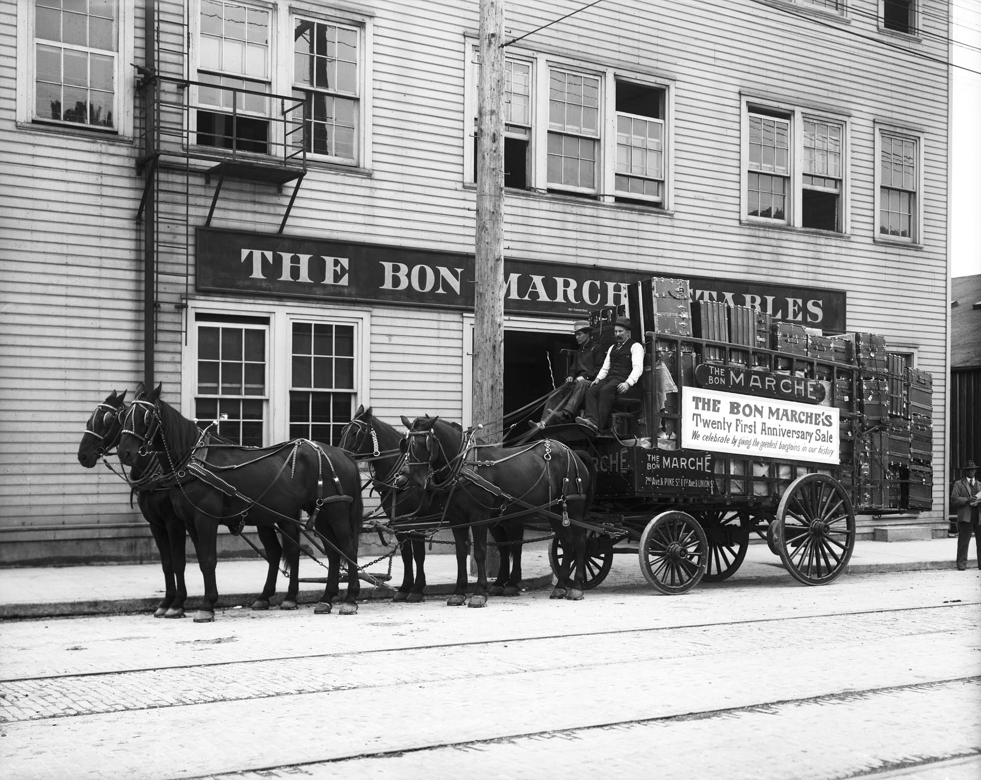 Image of Bon Marche delivery wagon, Seattle, 1911