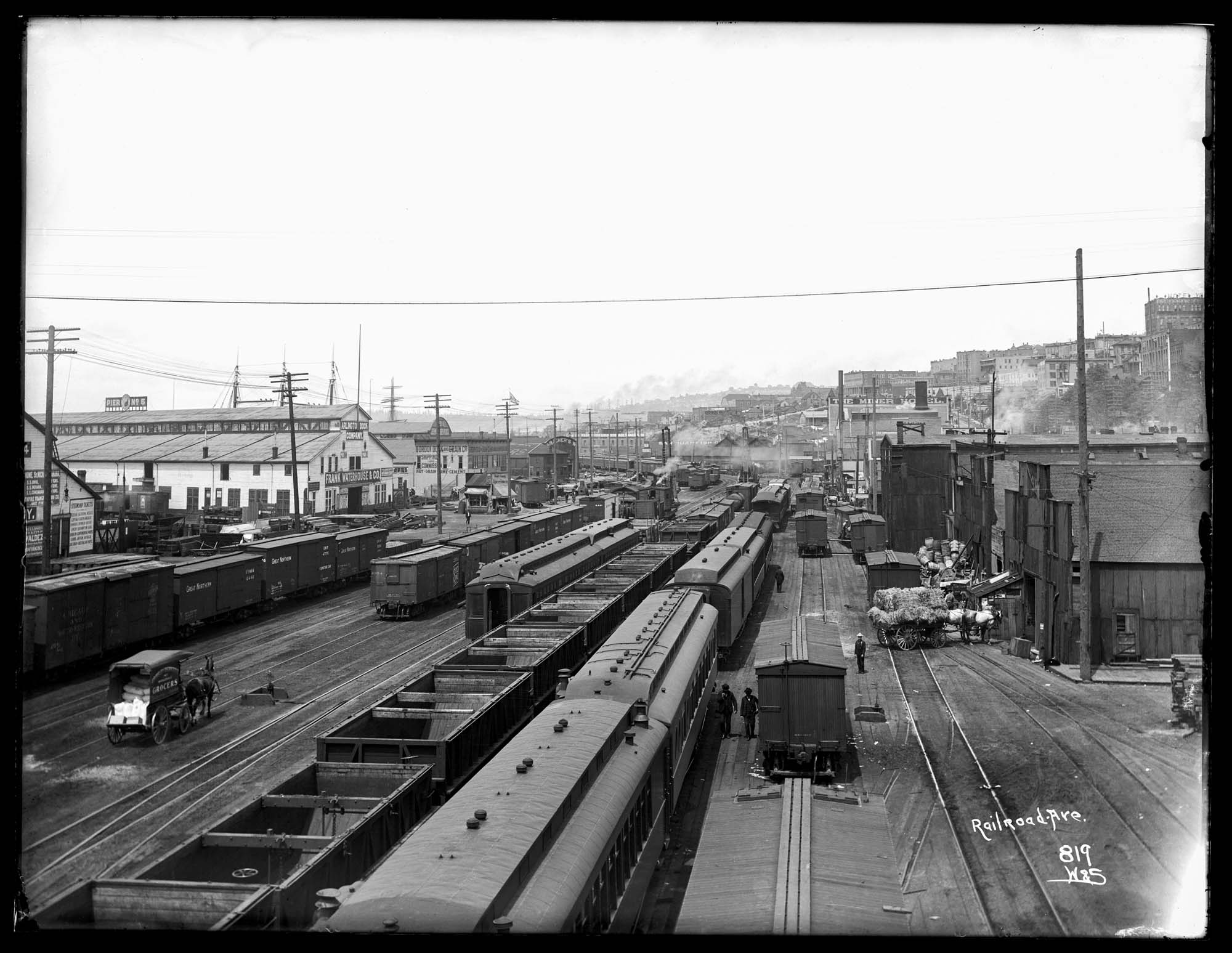 Image of Railroad Avenue at Seattle's waterfront, circa 1911