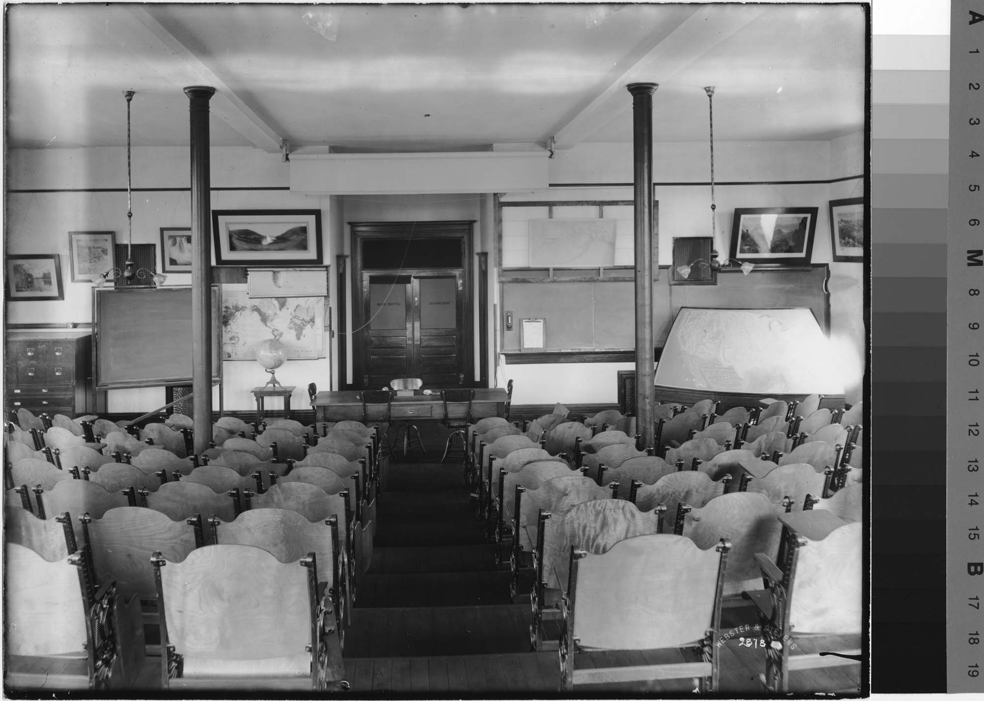 Image of Professor Henry Landes's lecture room in Denny Hall, University of Washington, Seattle, circa 1905