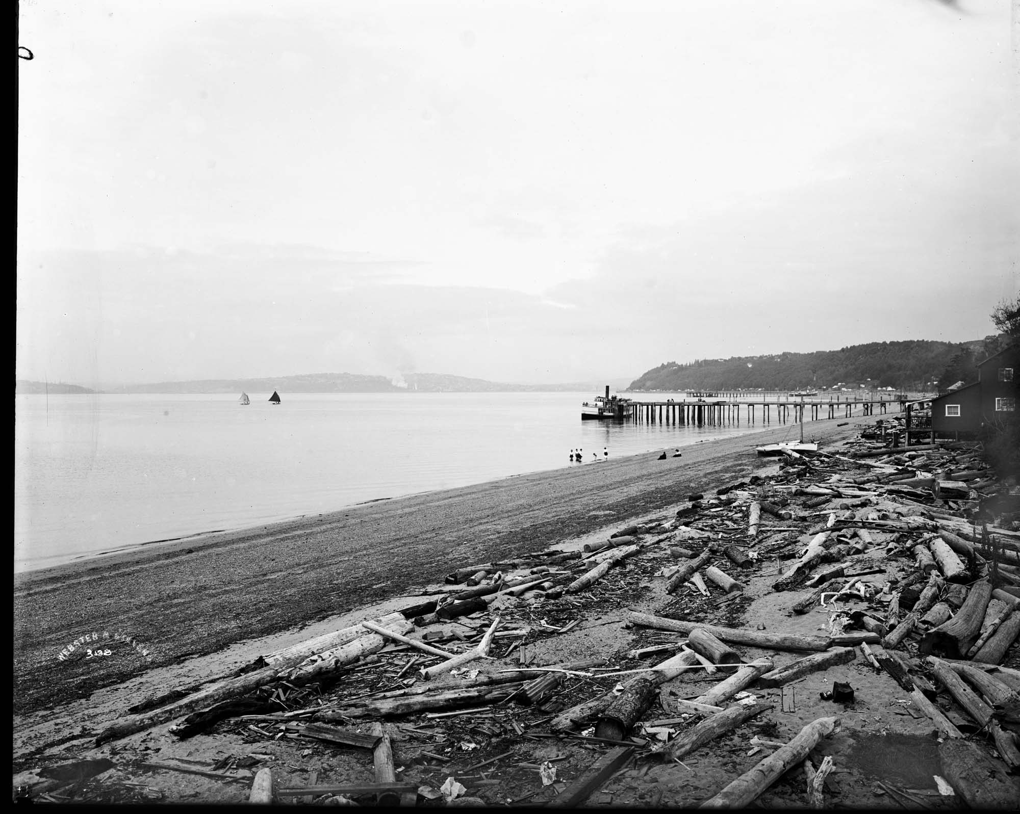 Image of Beach view to the east from Alki Natatorium, circa 1905