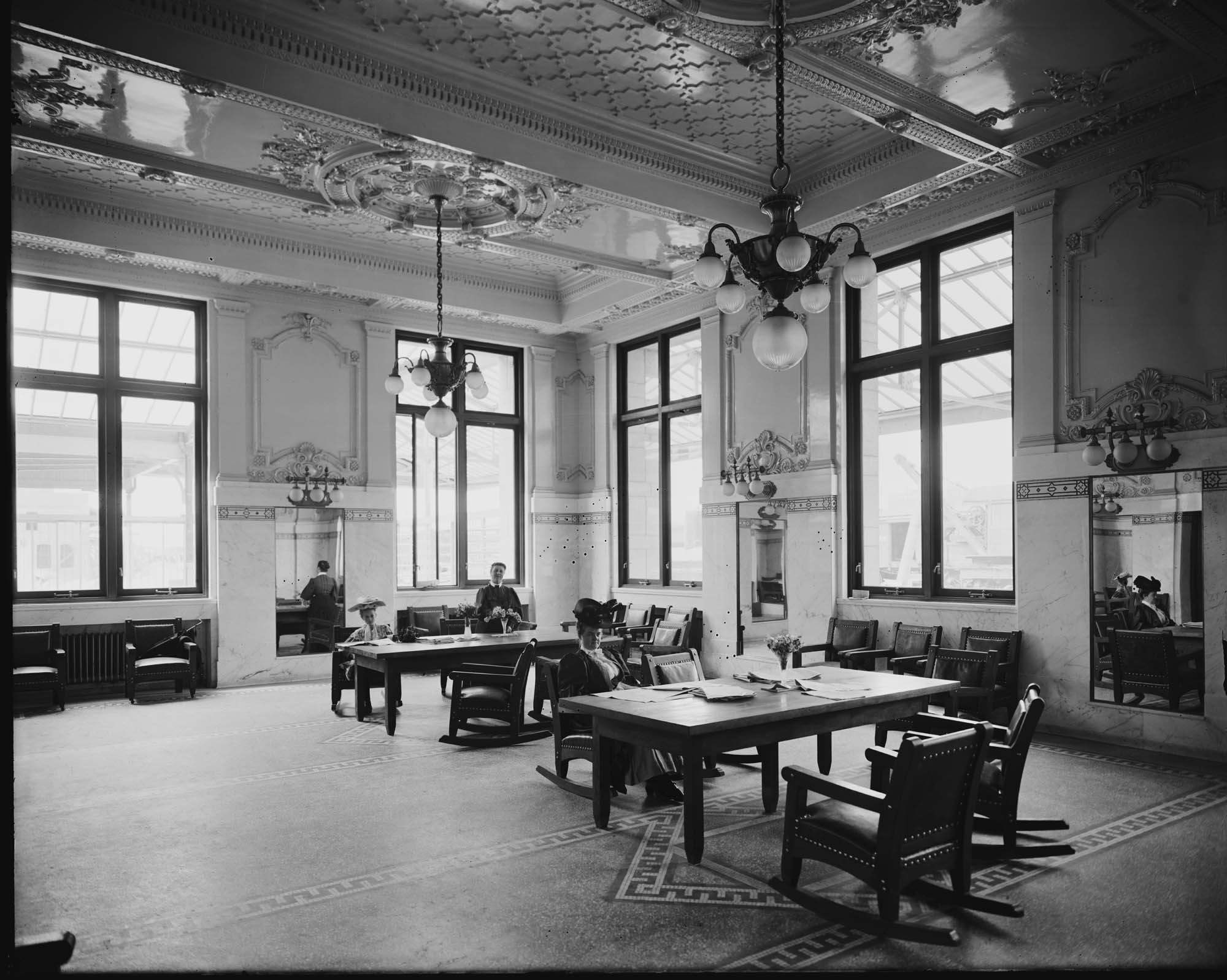 Image of King Street Station ladies waiting room, Seattle, circa 1906
