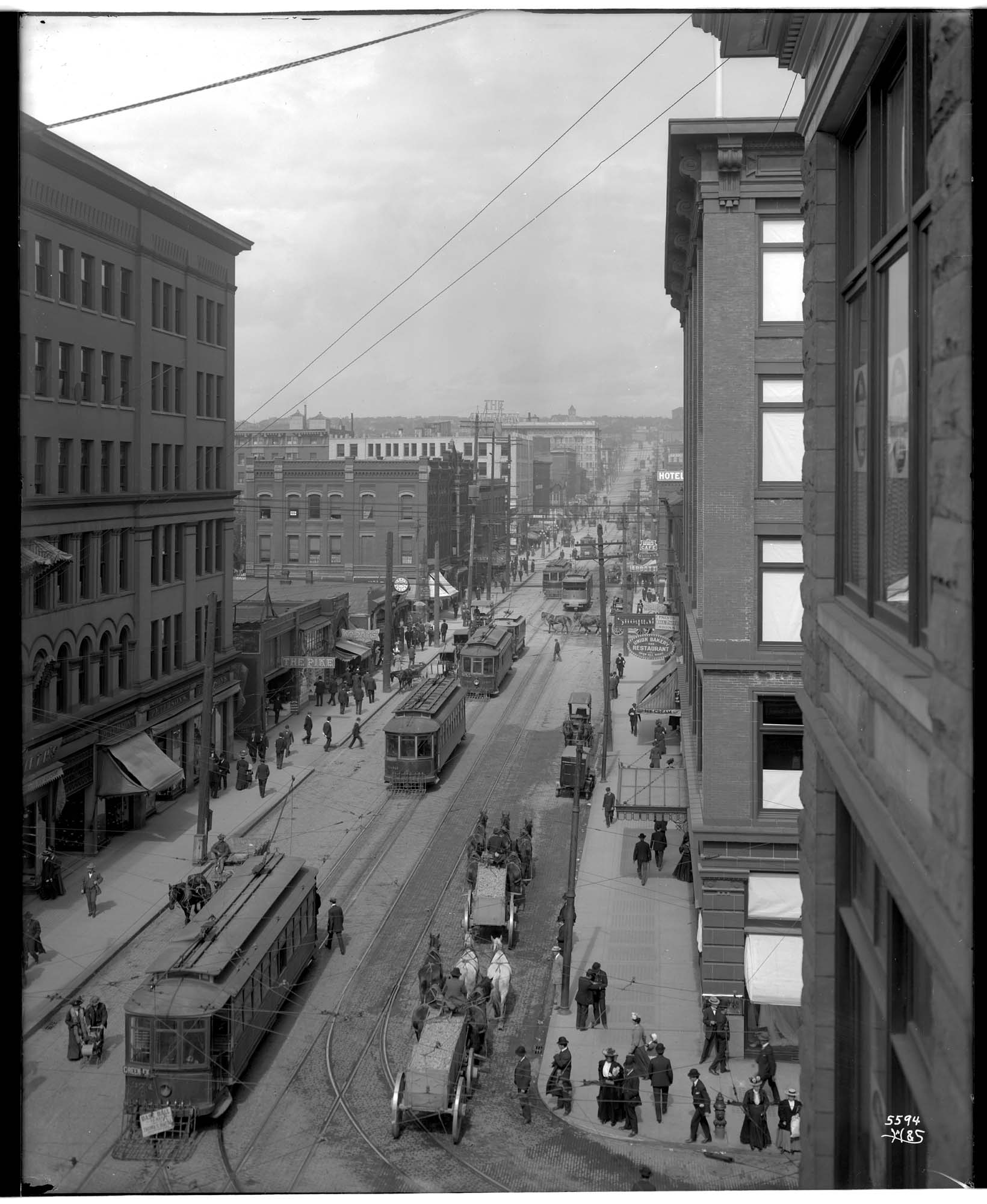 Image of View along Pike Street from the corner of Second Avenue, circa 1909