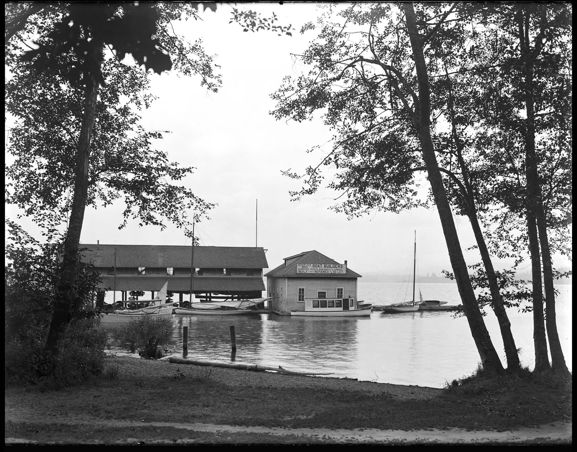 Image of Schertzer Brothers' boathouse and boat building company, circa 1909