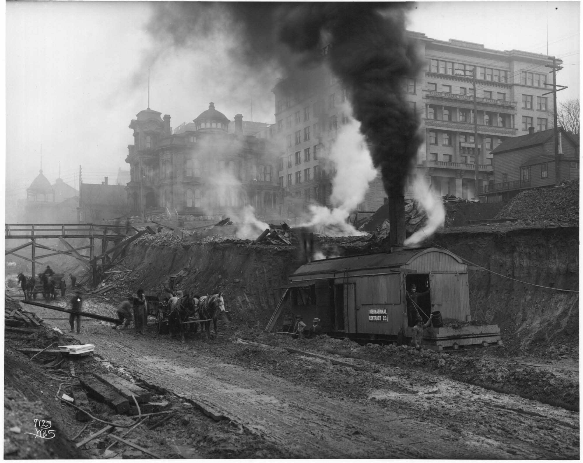 Image of Regrading Third Avenue near Cherry Street, Seattle, circa 1907