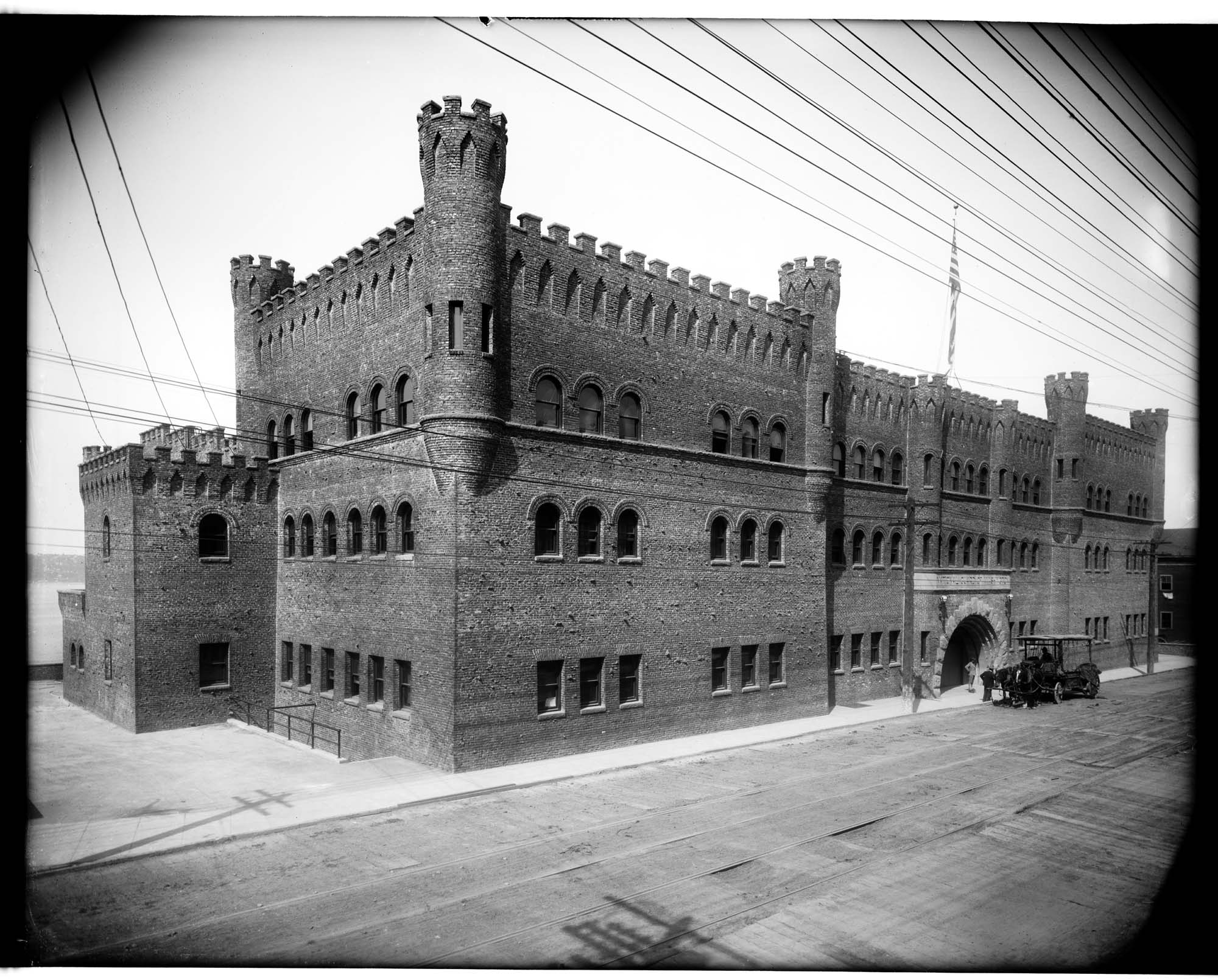 Image of Armory at Western Avenue and Lenora Street, circa 1909