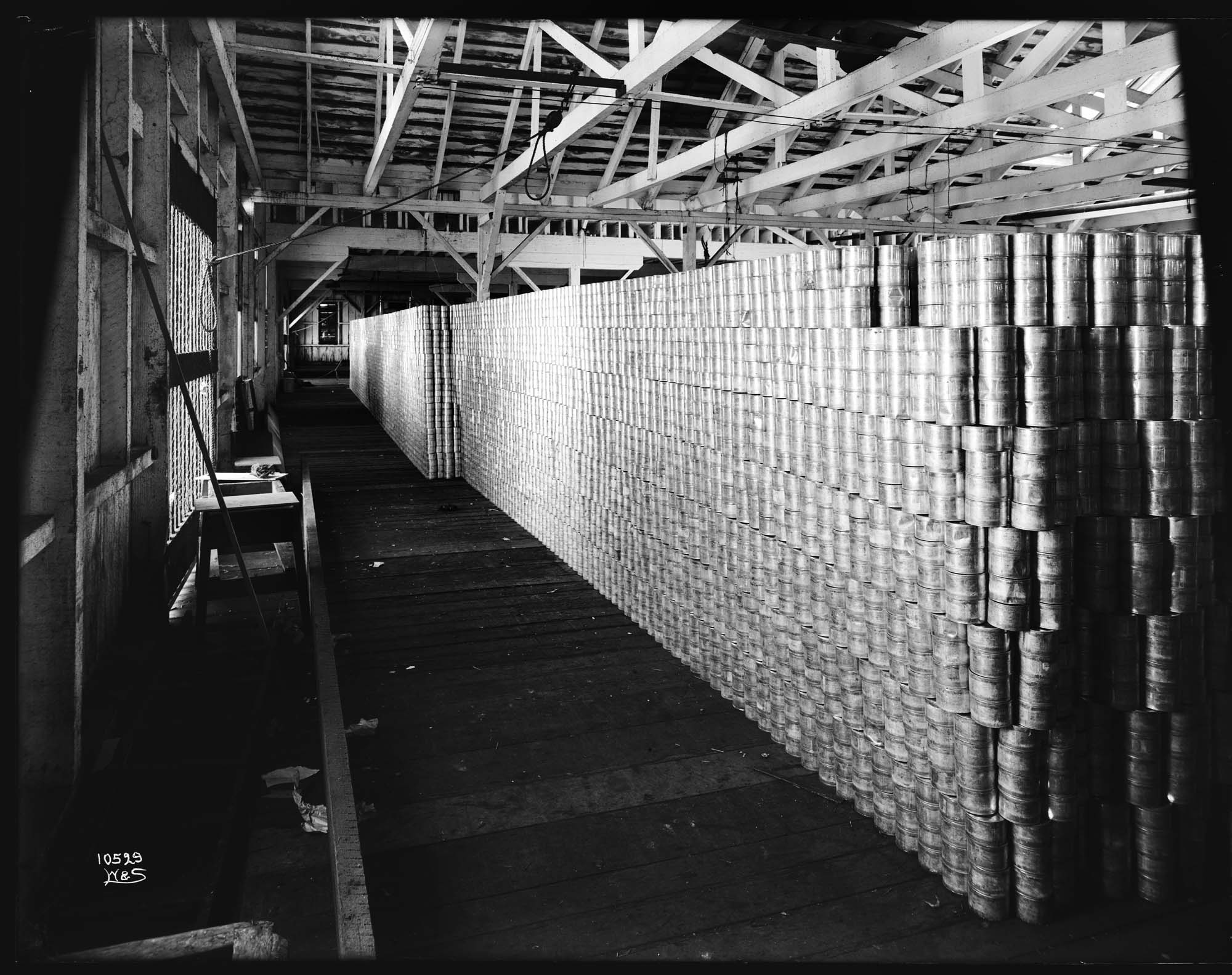 Image of Storeroom at Pacific American Fisheries salmon canning factory, 1910