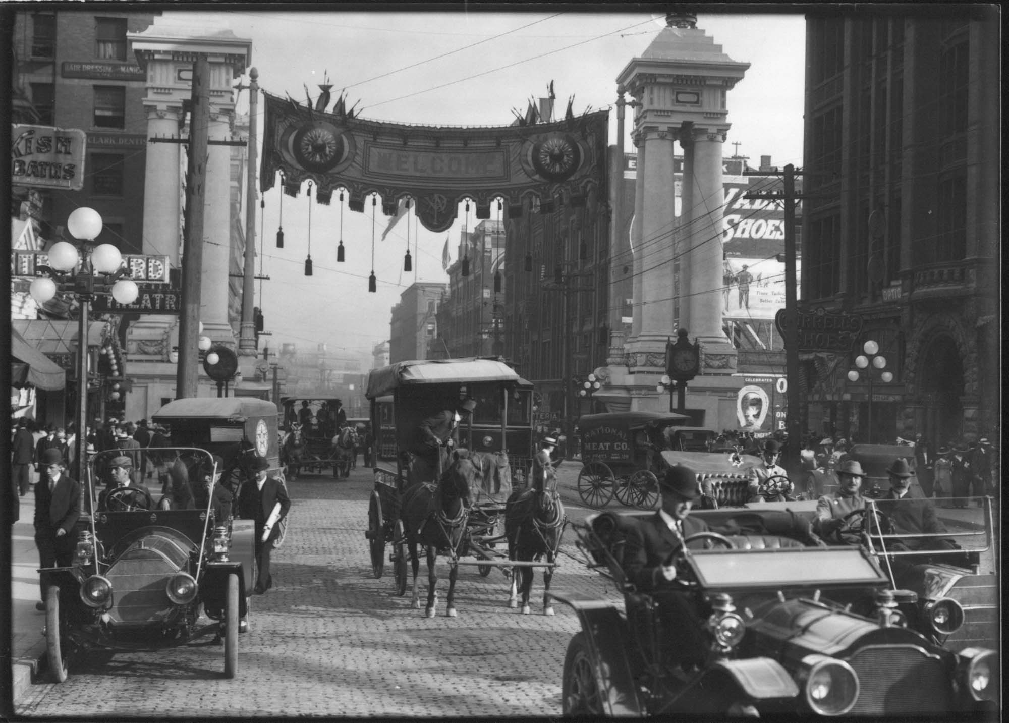 Image of AYPE Welcome Arch on Second Avenue, Seattle, 1909