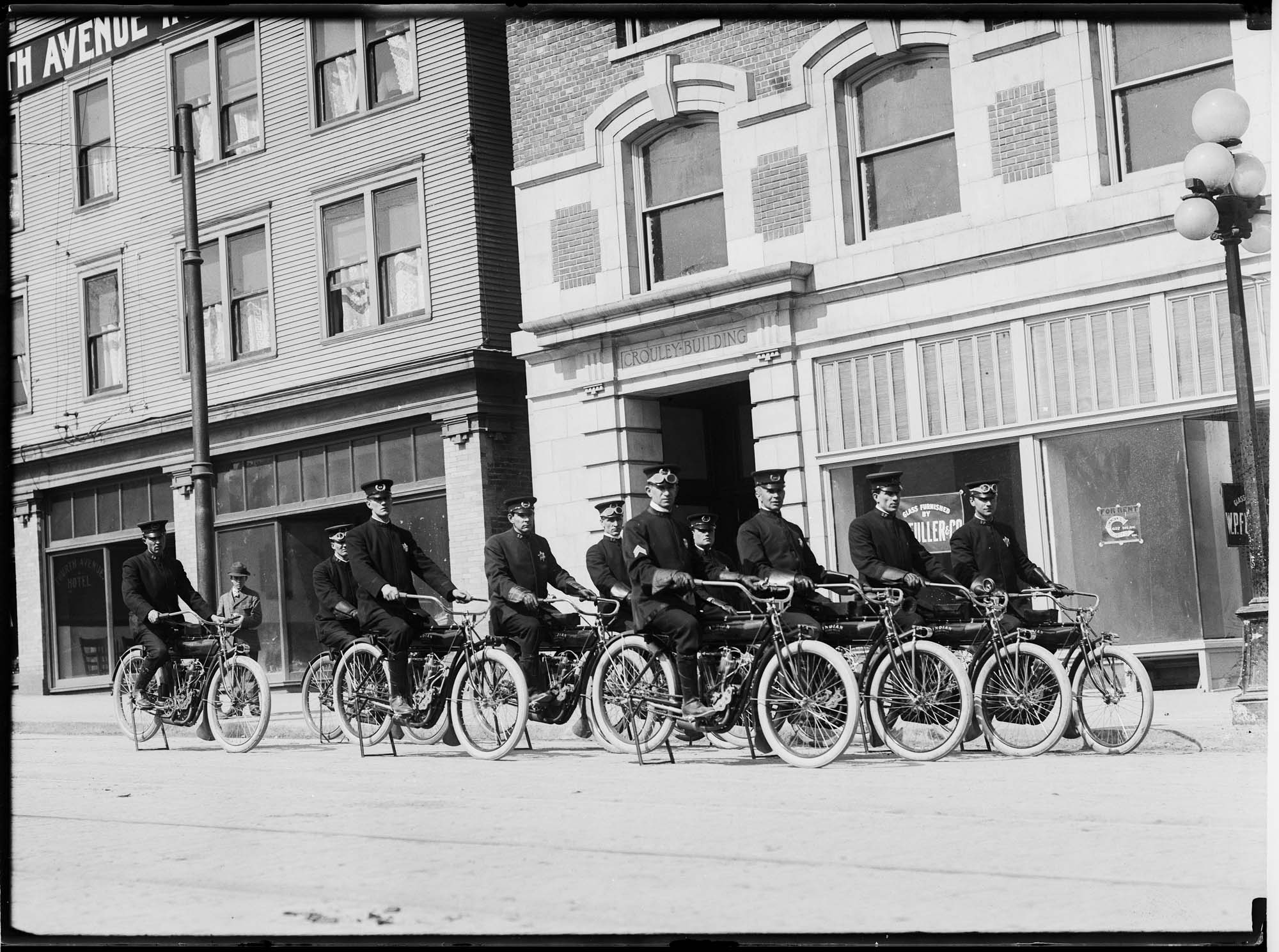 Image of Motorcycle police officers on Fourth Avenue, Seattle, circa 1915