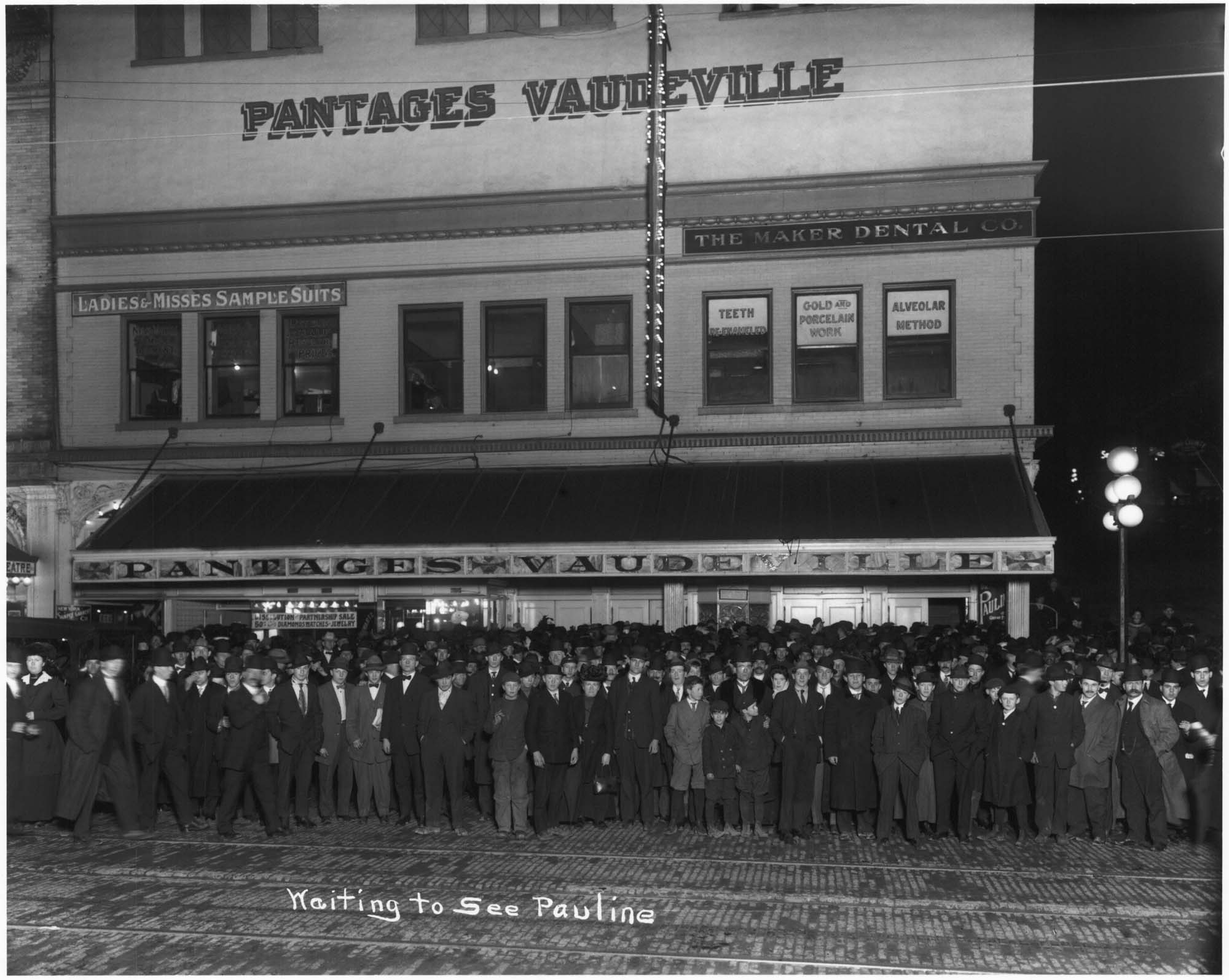 Image of Crowd outside Pantages Theatre, Seattle, circa 1910