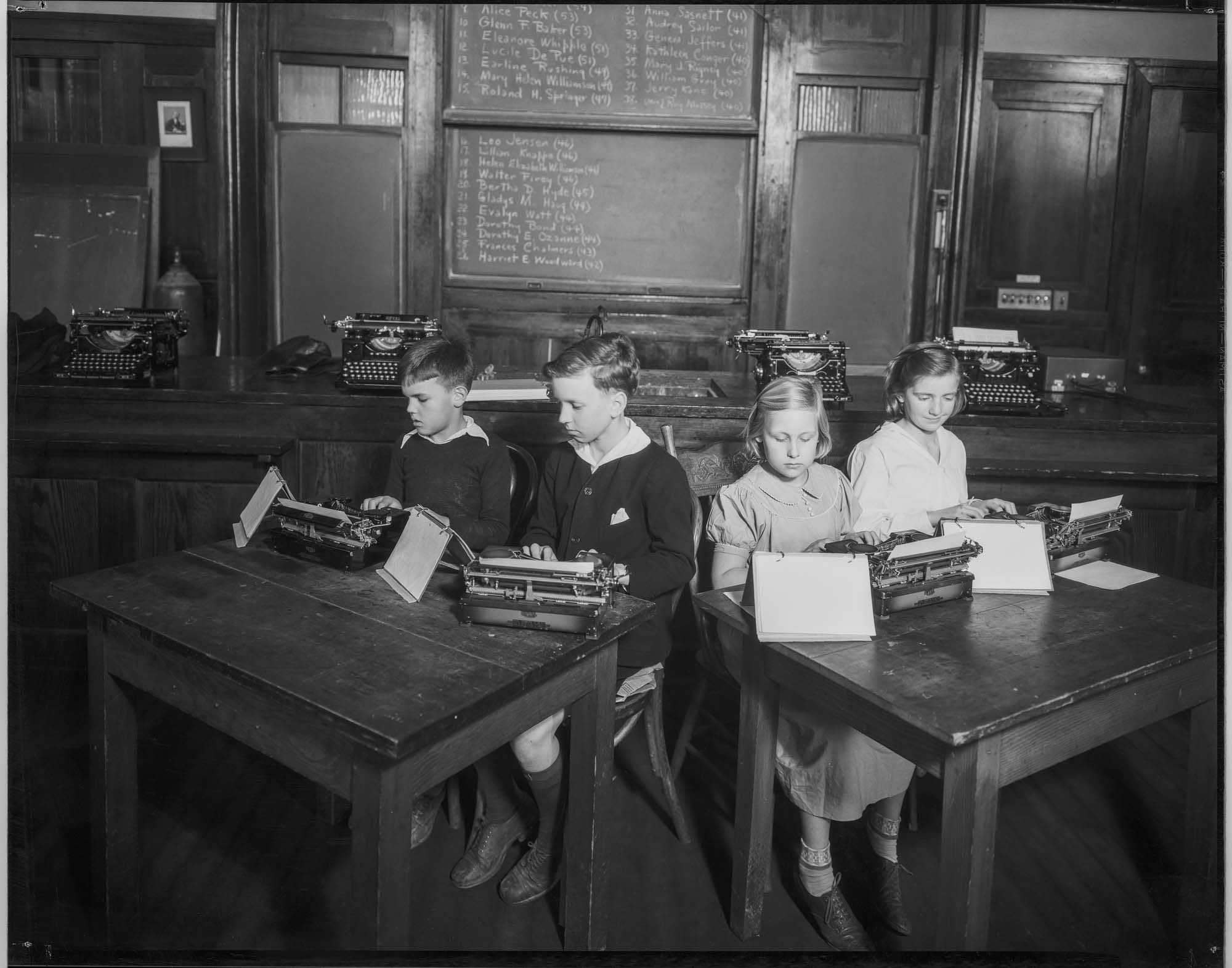 Image of Children typing, Seattle, March 21, 1934
