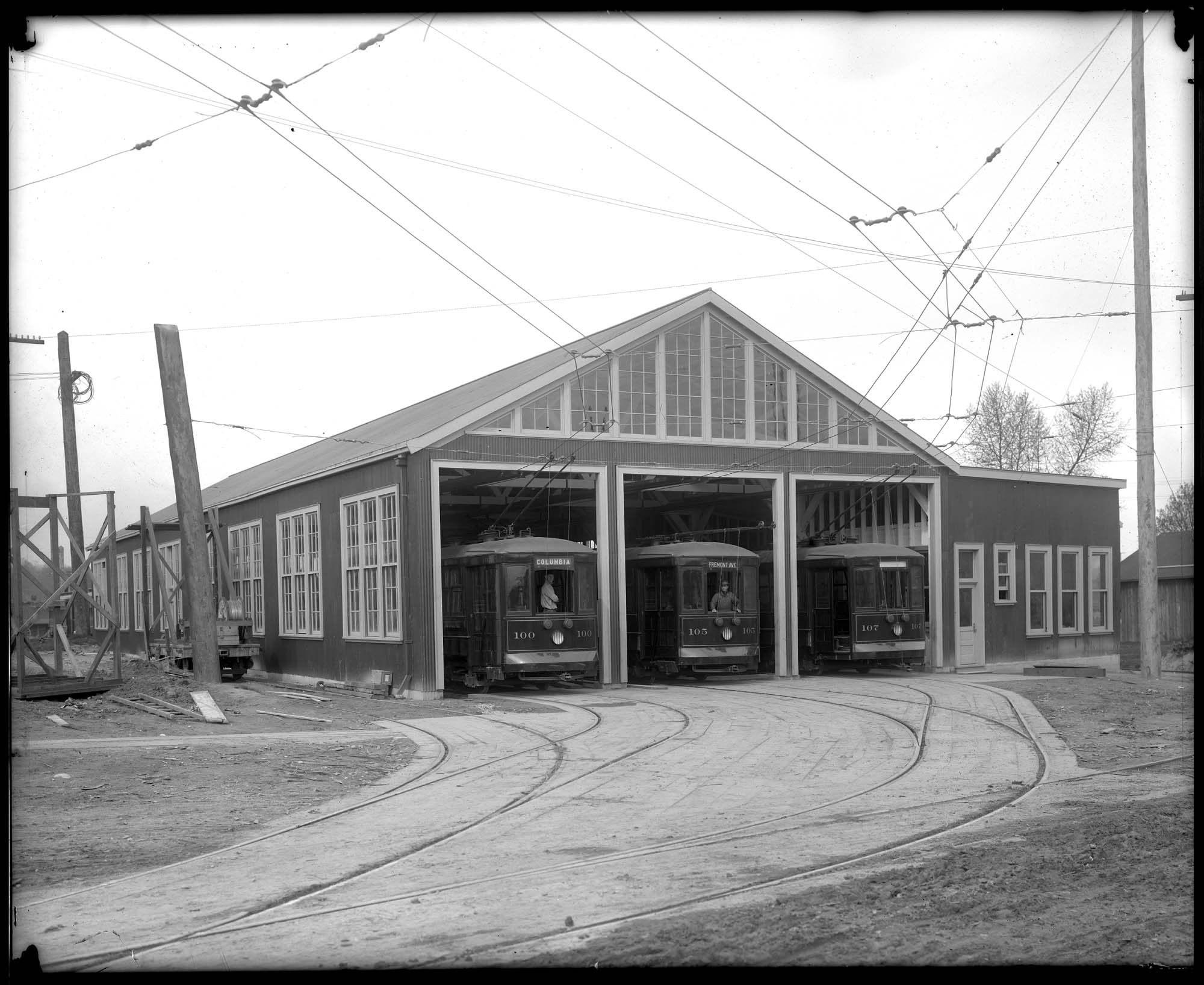 Image of City street car barn, circa 1915
