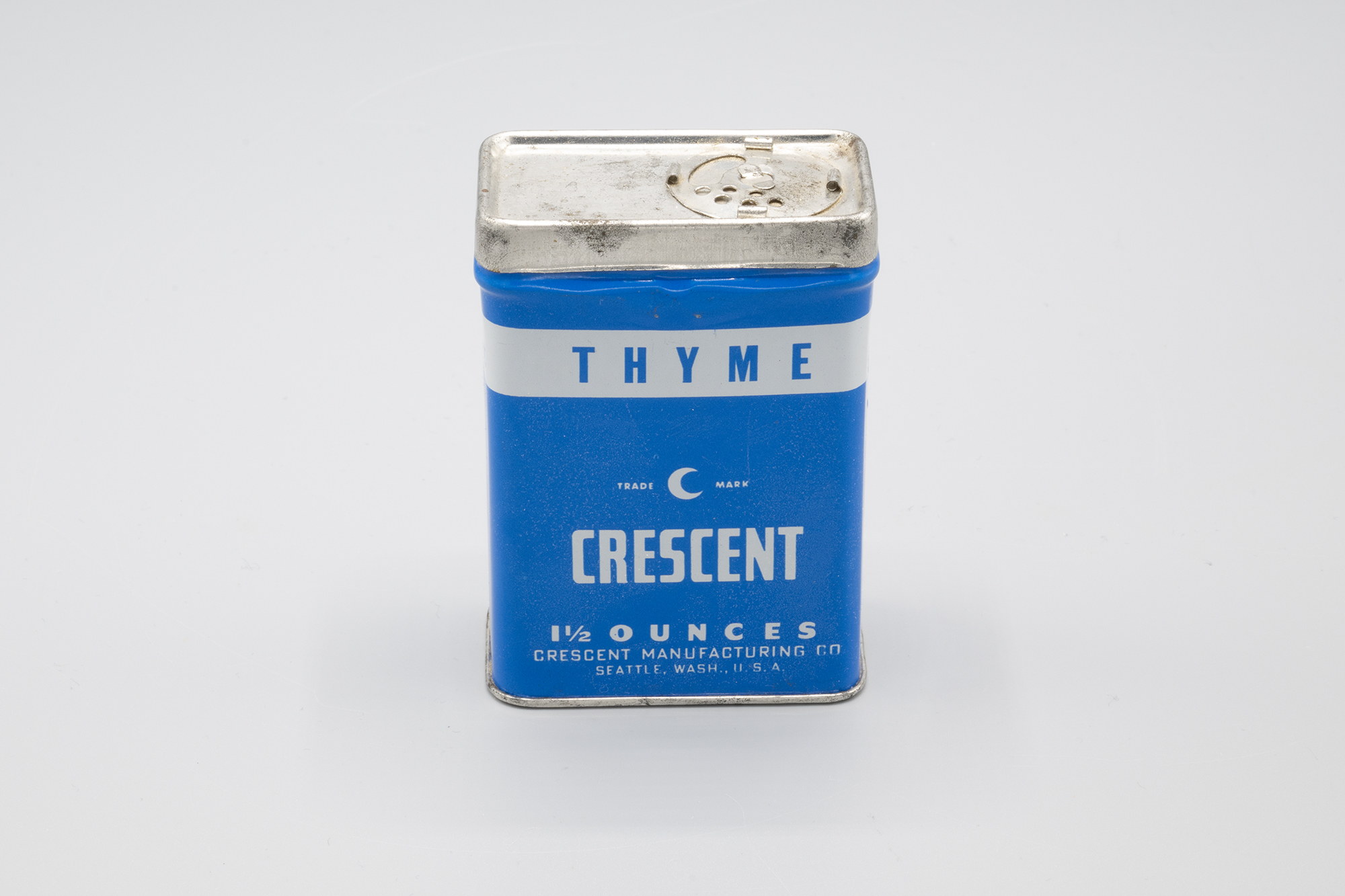 Image of Tin of thyme spice from Crescent Manufacturing Company, ca. 1940s