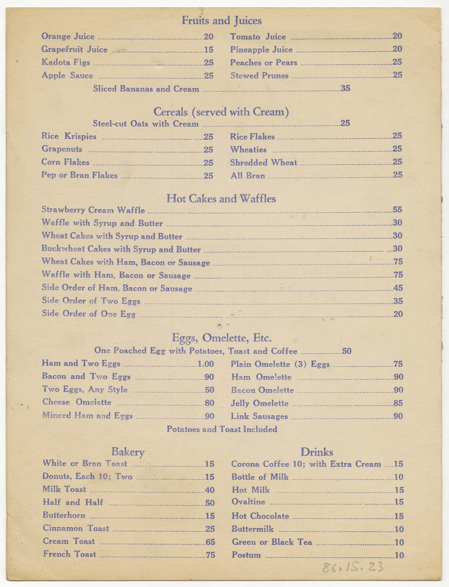 Terminal Dining Service menu, circa 1940 – Museum of History