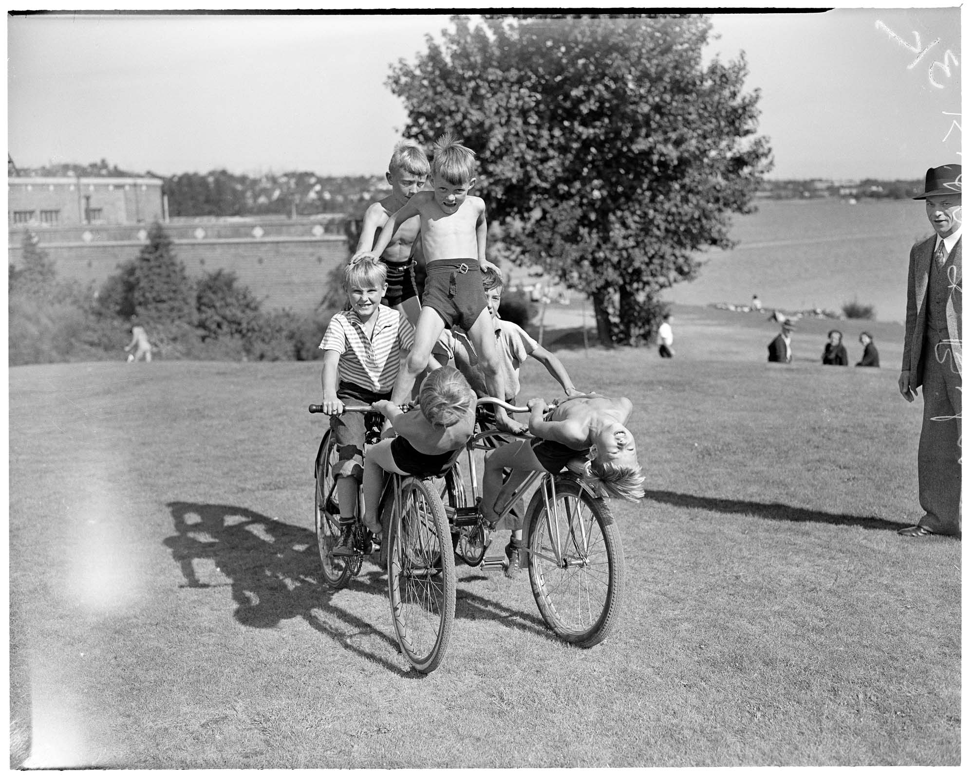 Image of Six boys on two bicycles, Seattle, August 1937