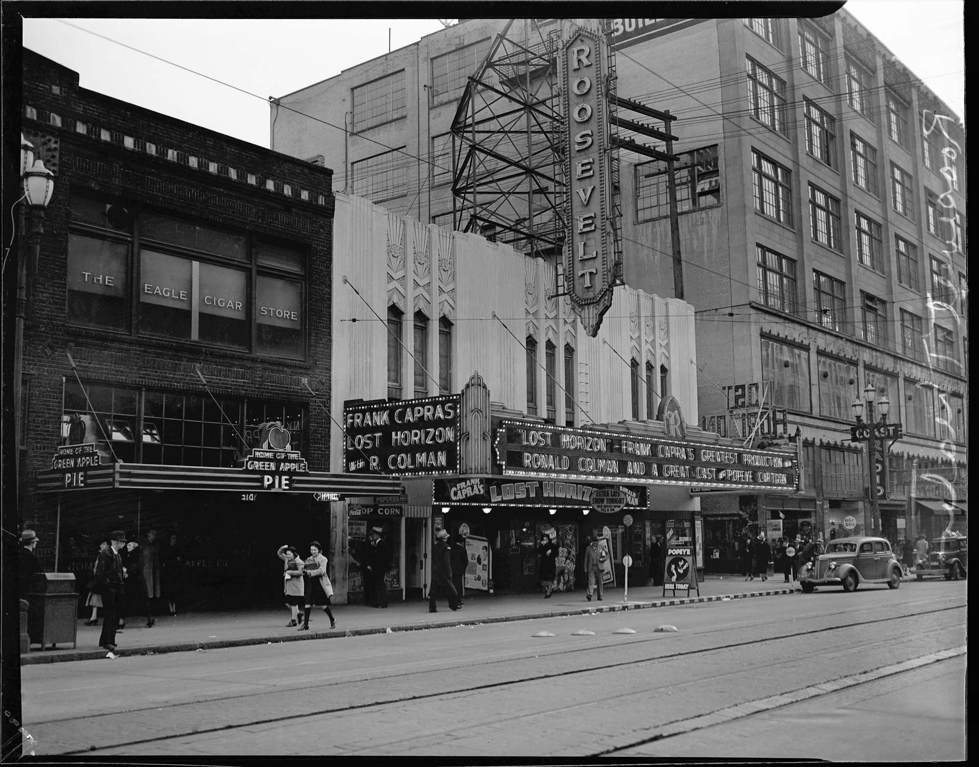 Image of Roosevelt Theatre viewed from across Pike Street, Seattle, 1937