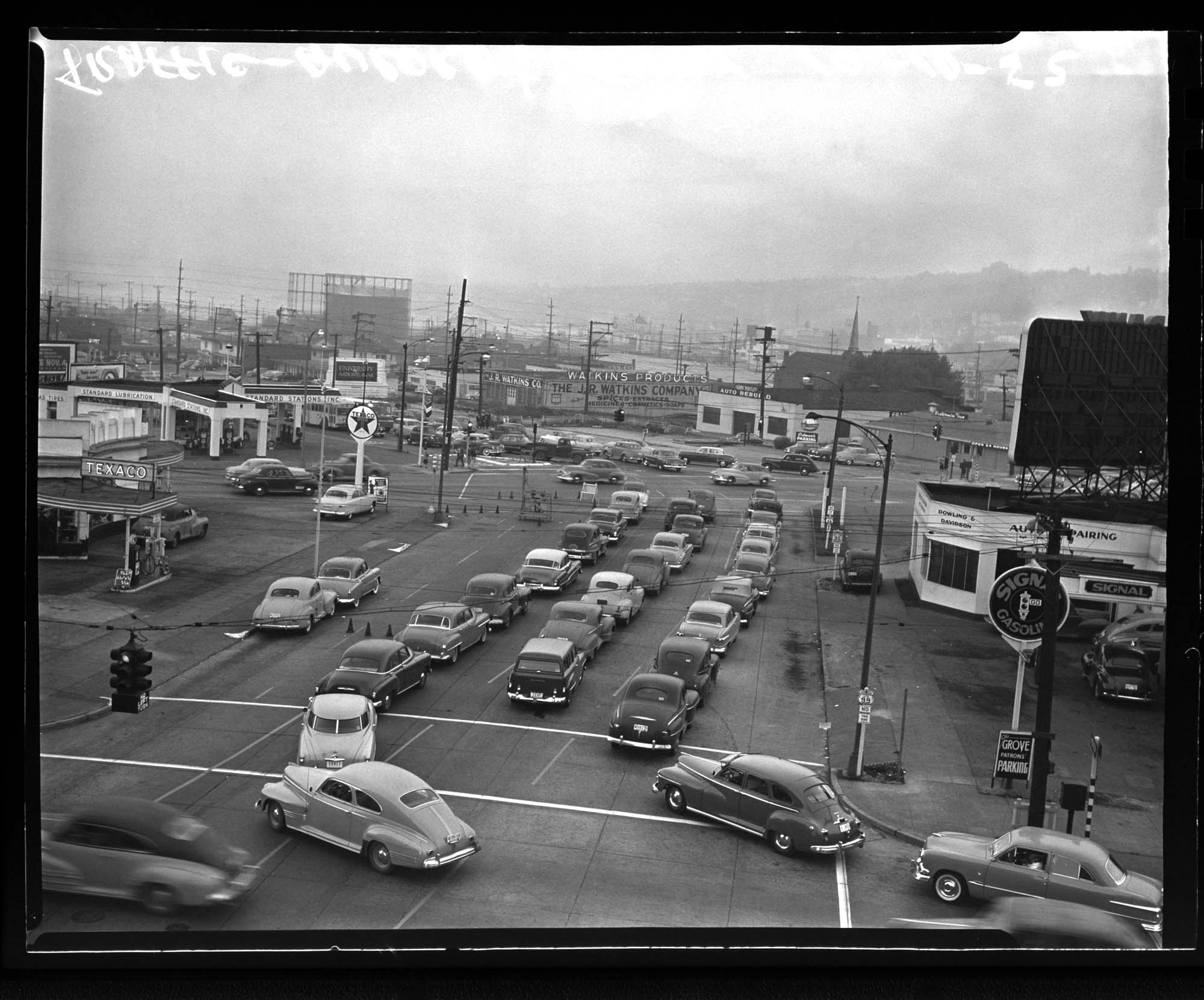 Image of Heavy traffic at Aurora Avenue and Denny Way, Seattle, 1952