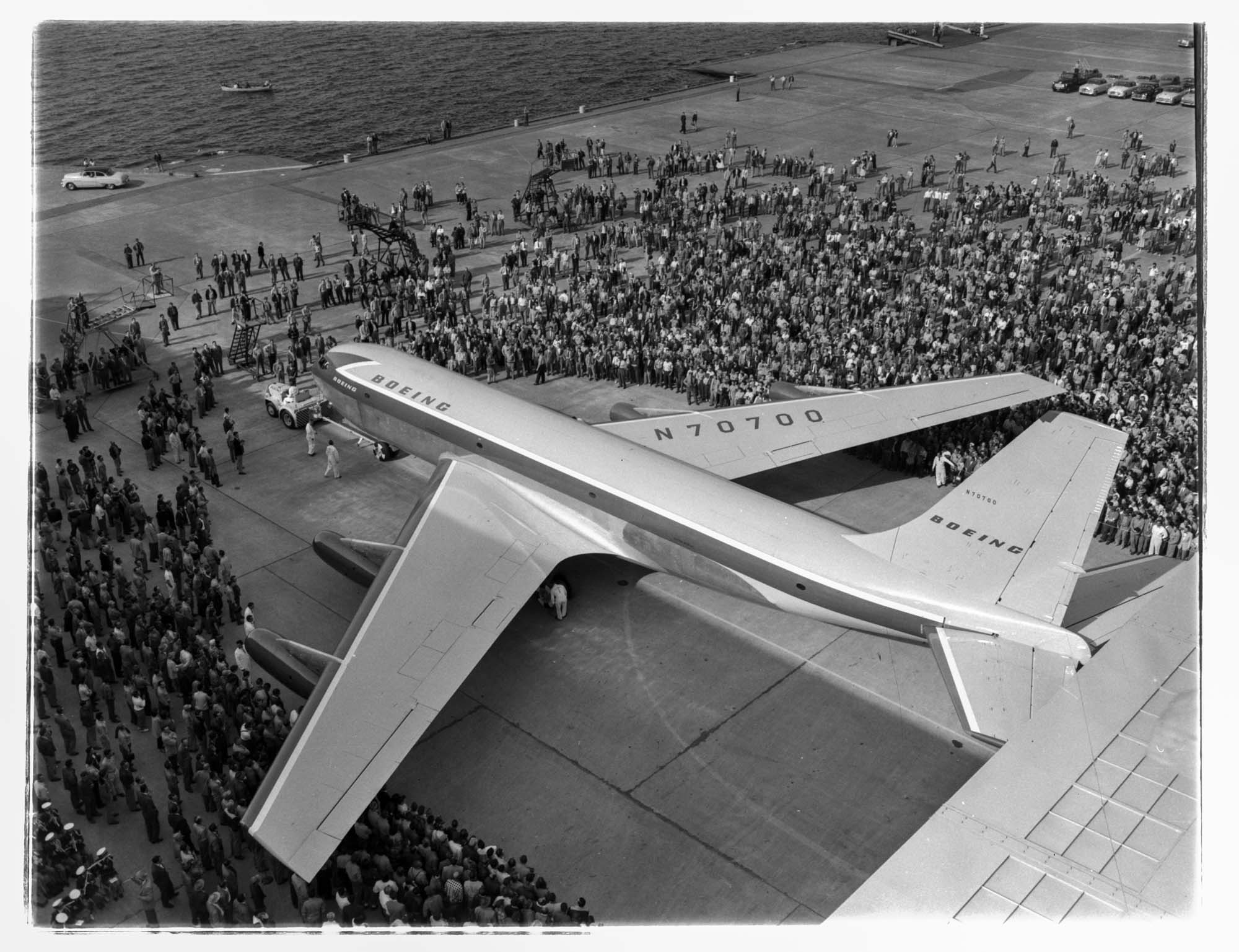 Image of The first showing of Boeing's new 707 jet, Renton, Washington, 1954