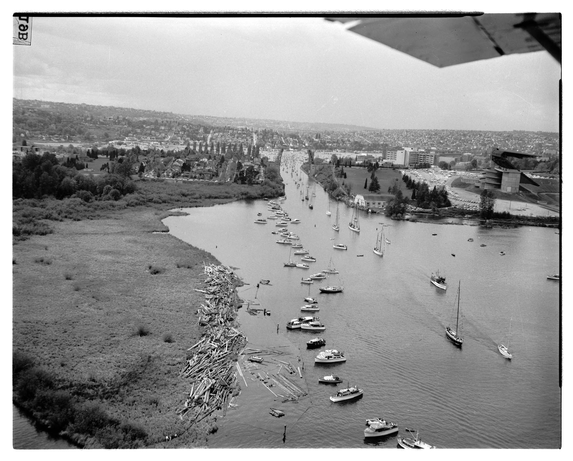 Image of Boating season opening day parade, looking west, Seattle, May 2, 1958