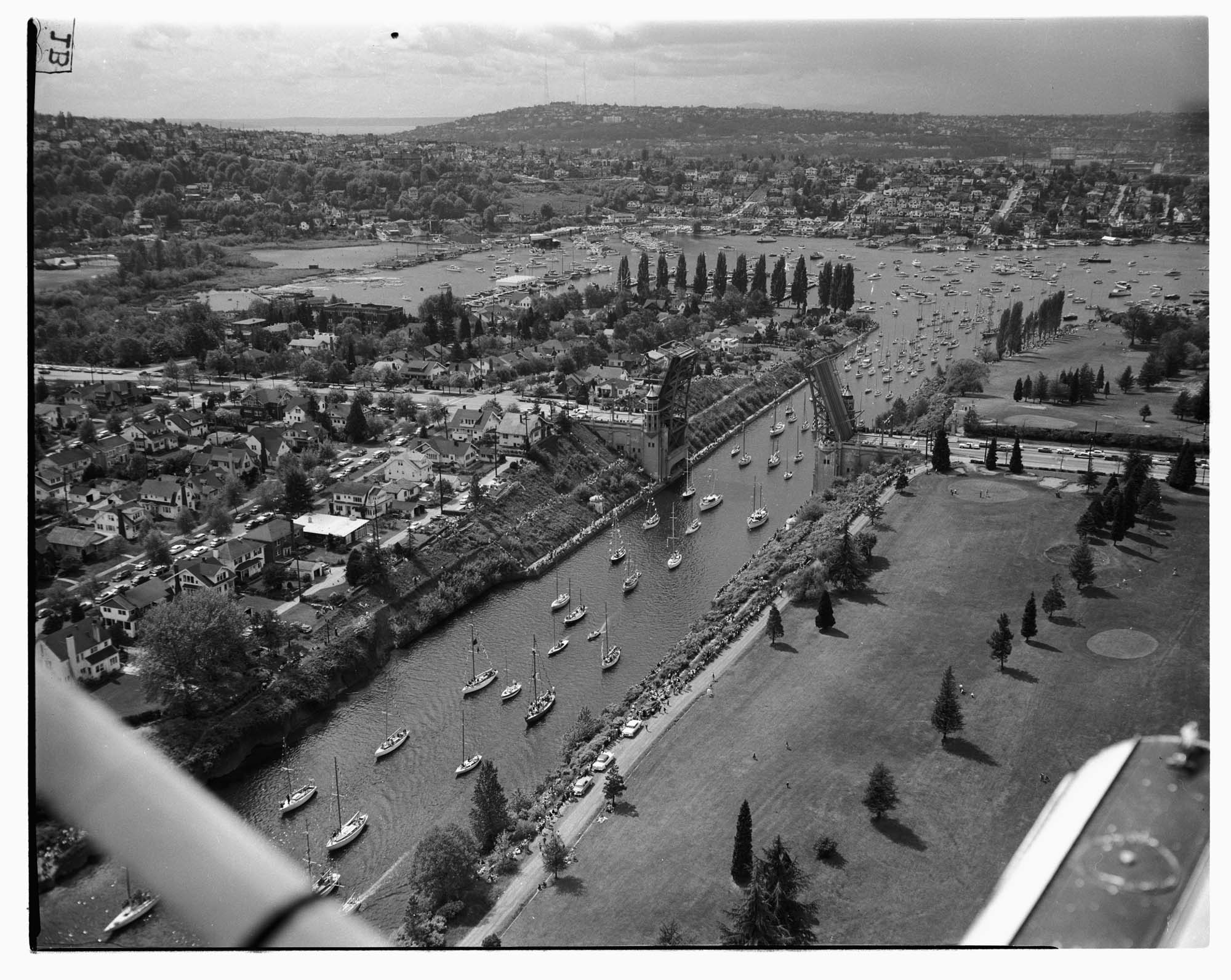 Image of Boating season opening day parade, looking southwest, Seattle, May 2, 1958