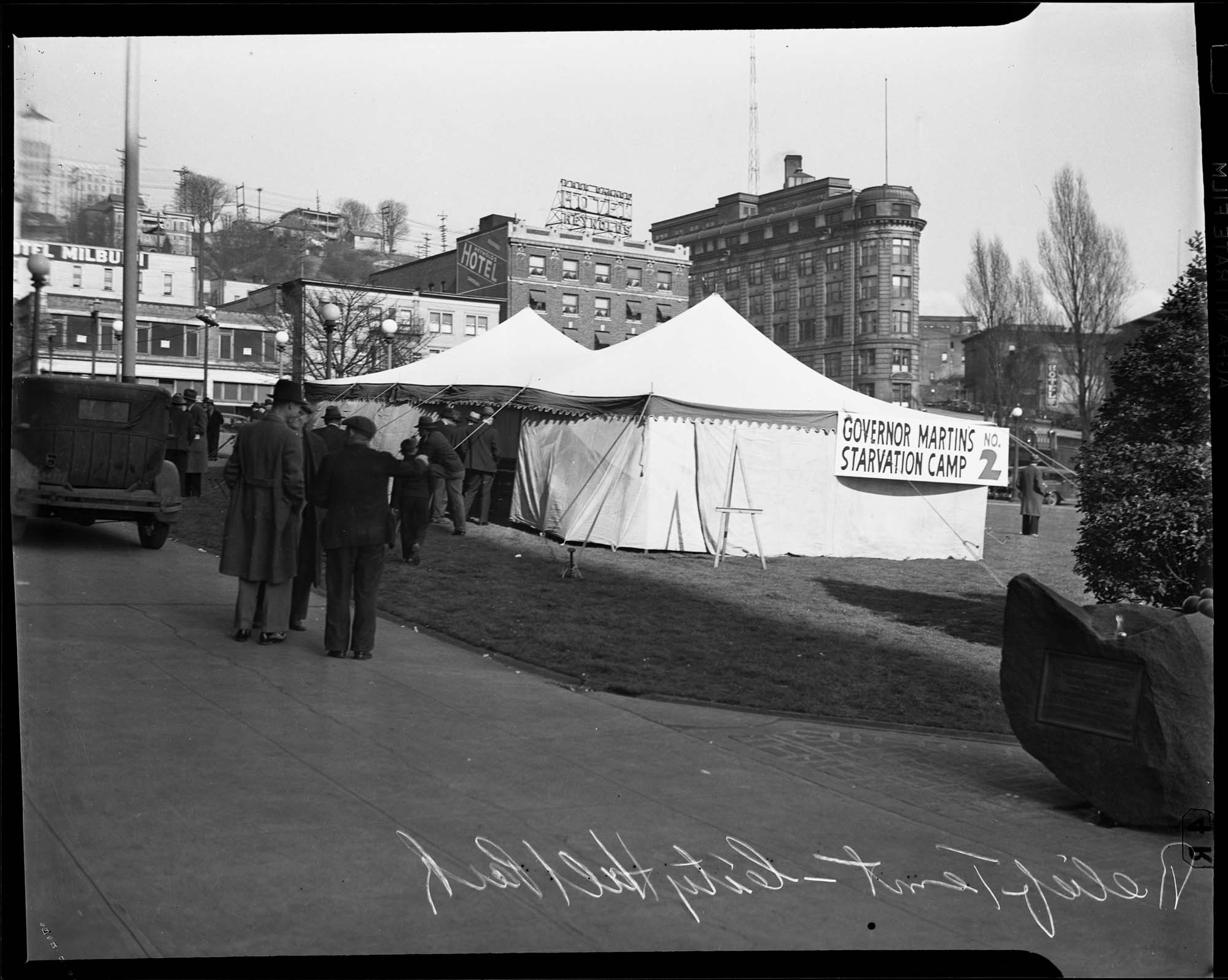 Image of Unemployed camp at City Hall Park near Third and Yesler, Seattle, 1939