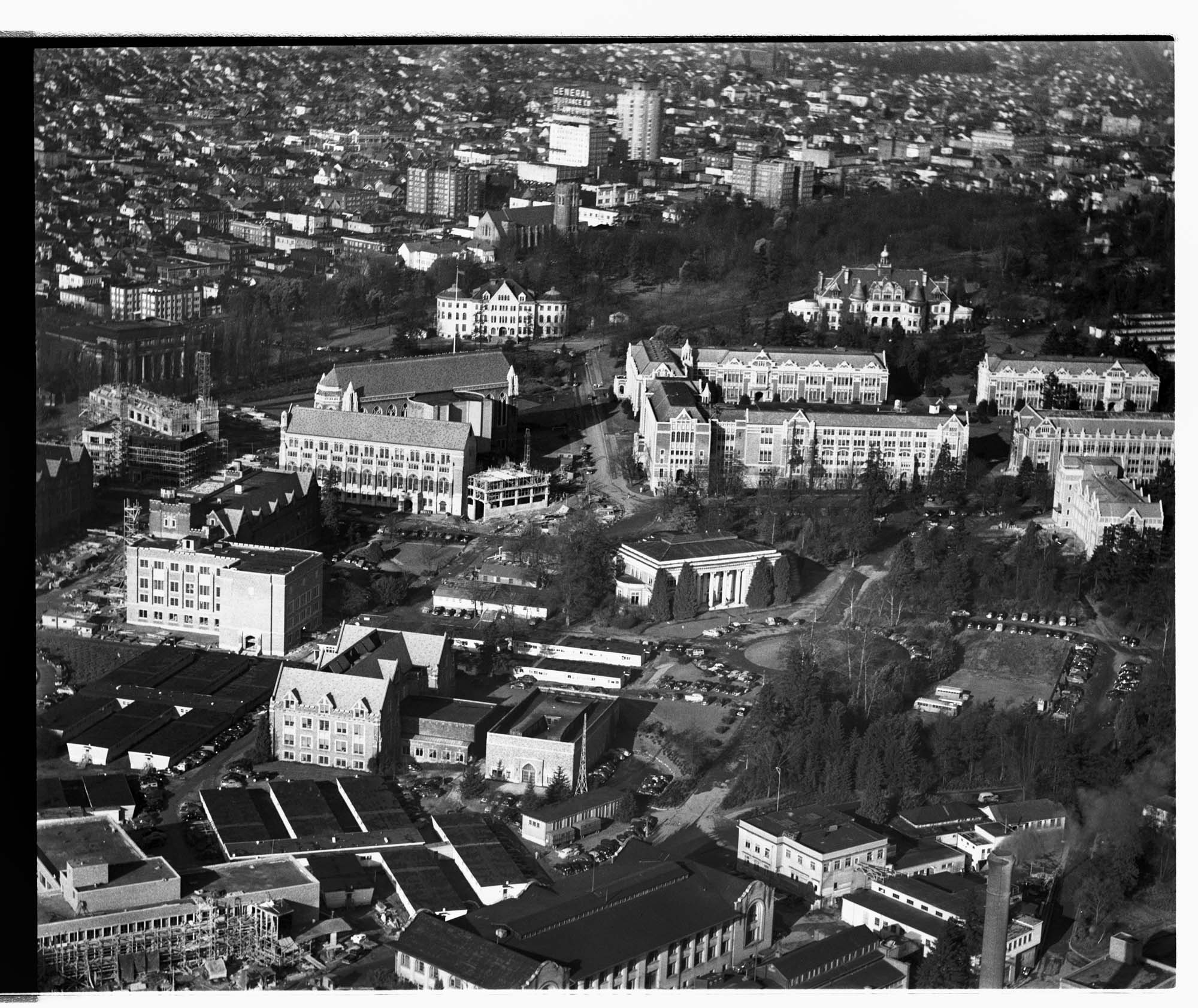 Image of Aerial view of University of Washington campus, looking northeast, Seattle, 1948