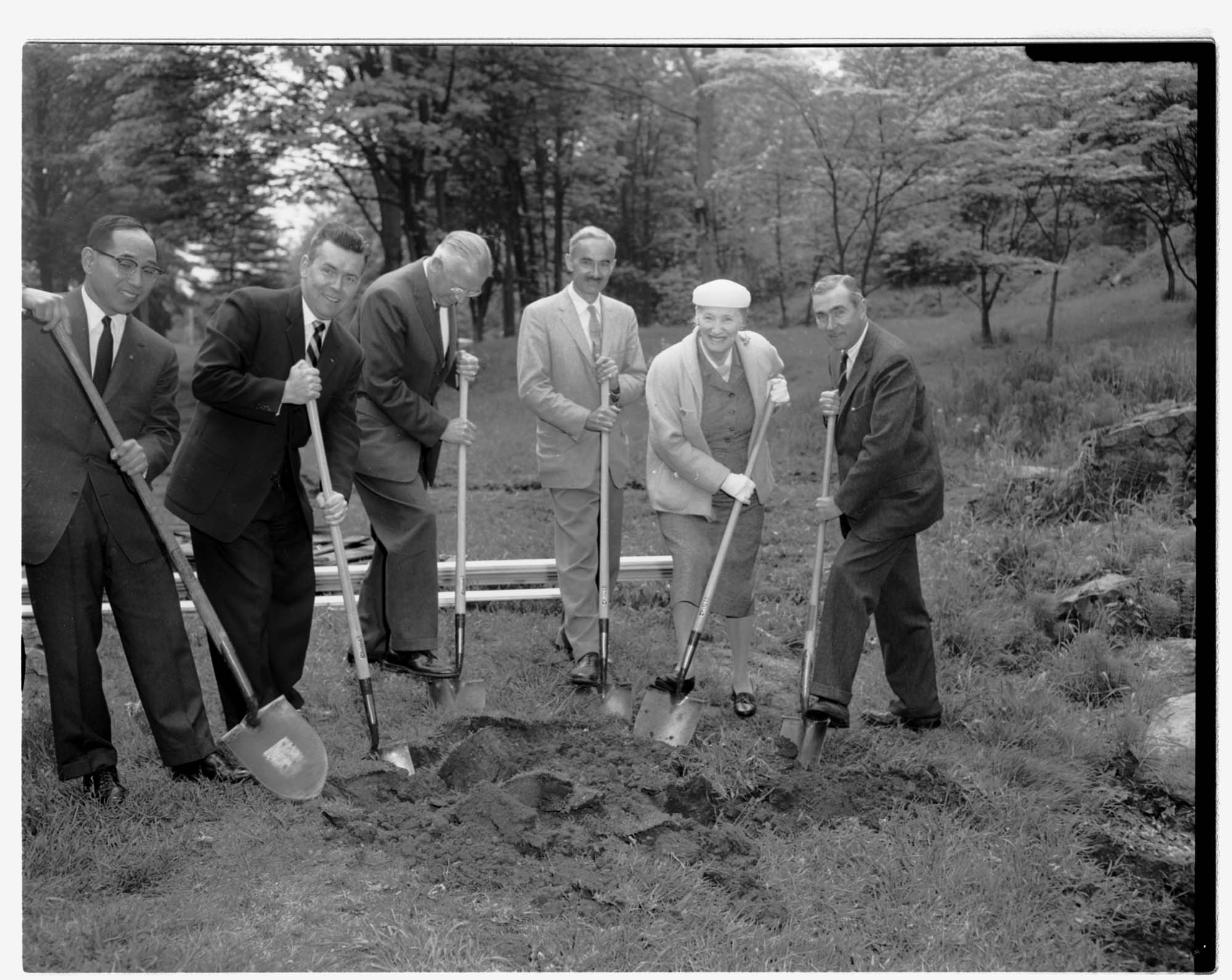 Image of Washington Park Arboretum showing groundbreaking for Japanese teahouse, Seattle, 1959
