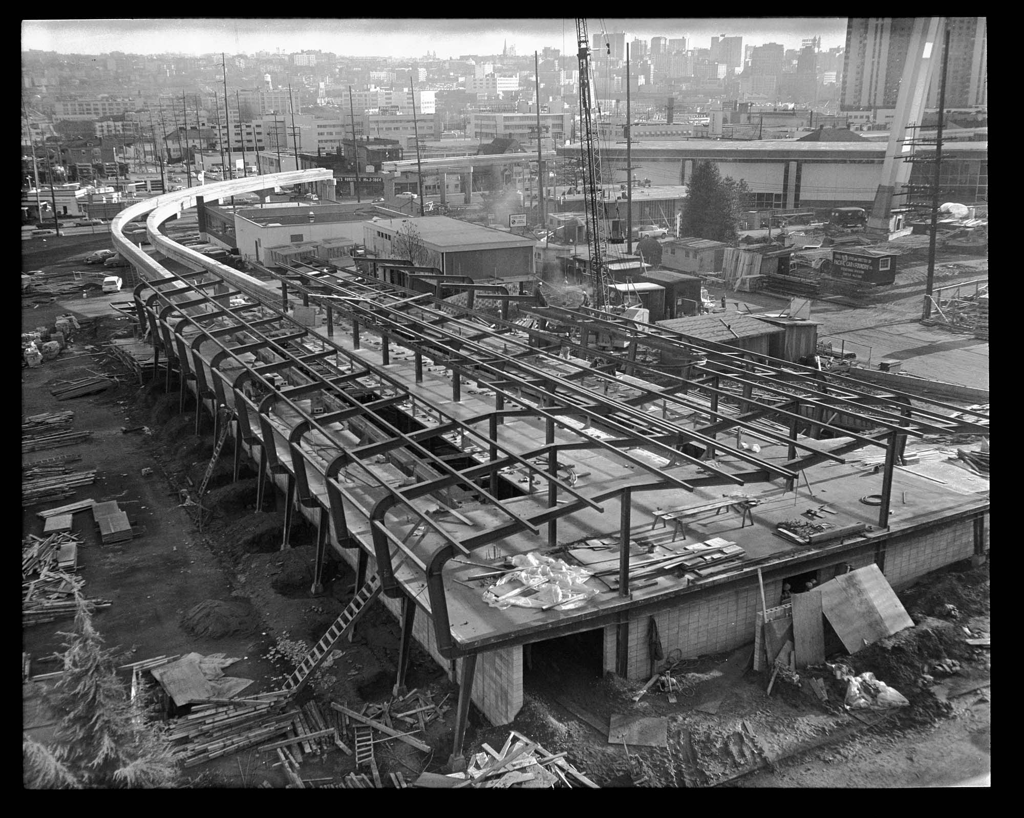Image of Construction of the Monorail for the Century 21 Exposition, 1961