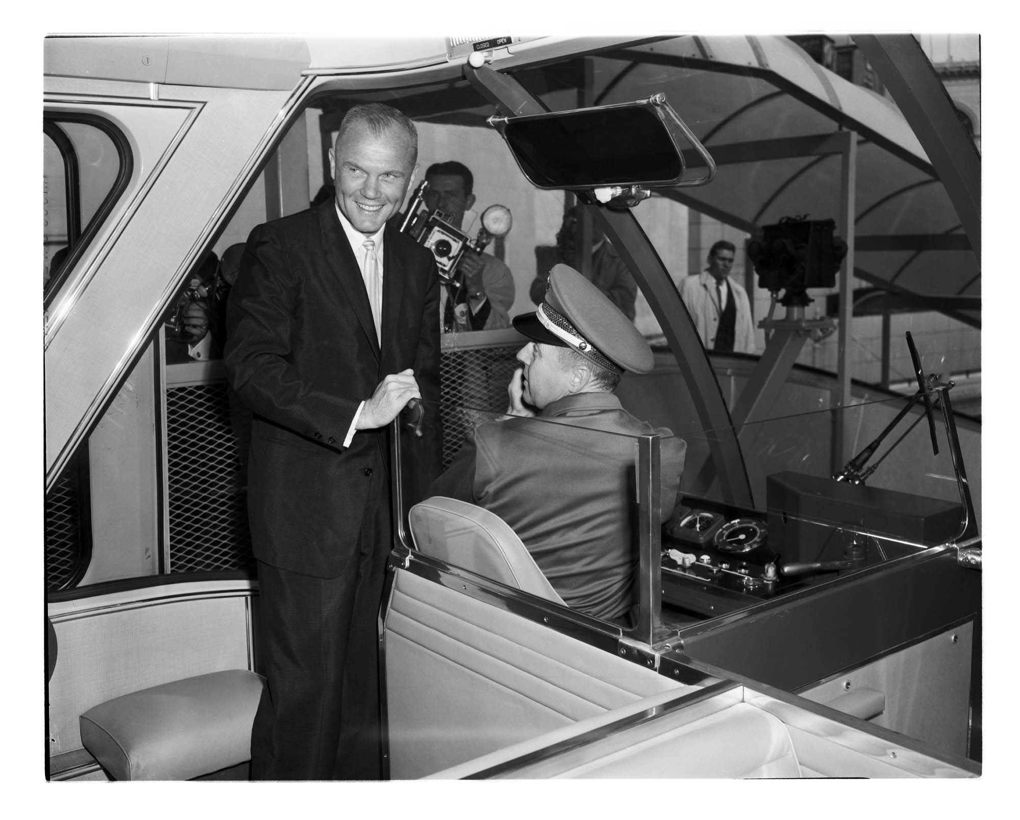 Image of John Glenn on the monorail at the World's Fair, Seattle, 1962