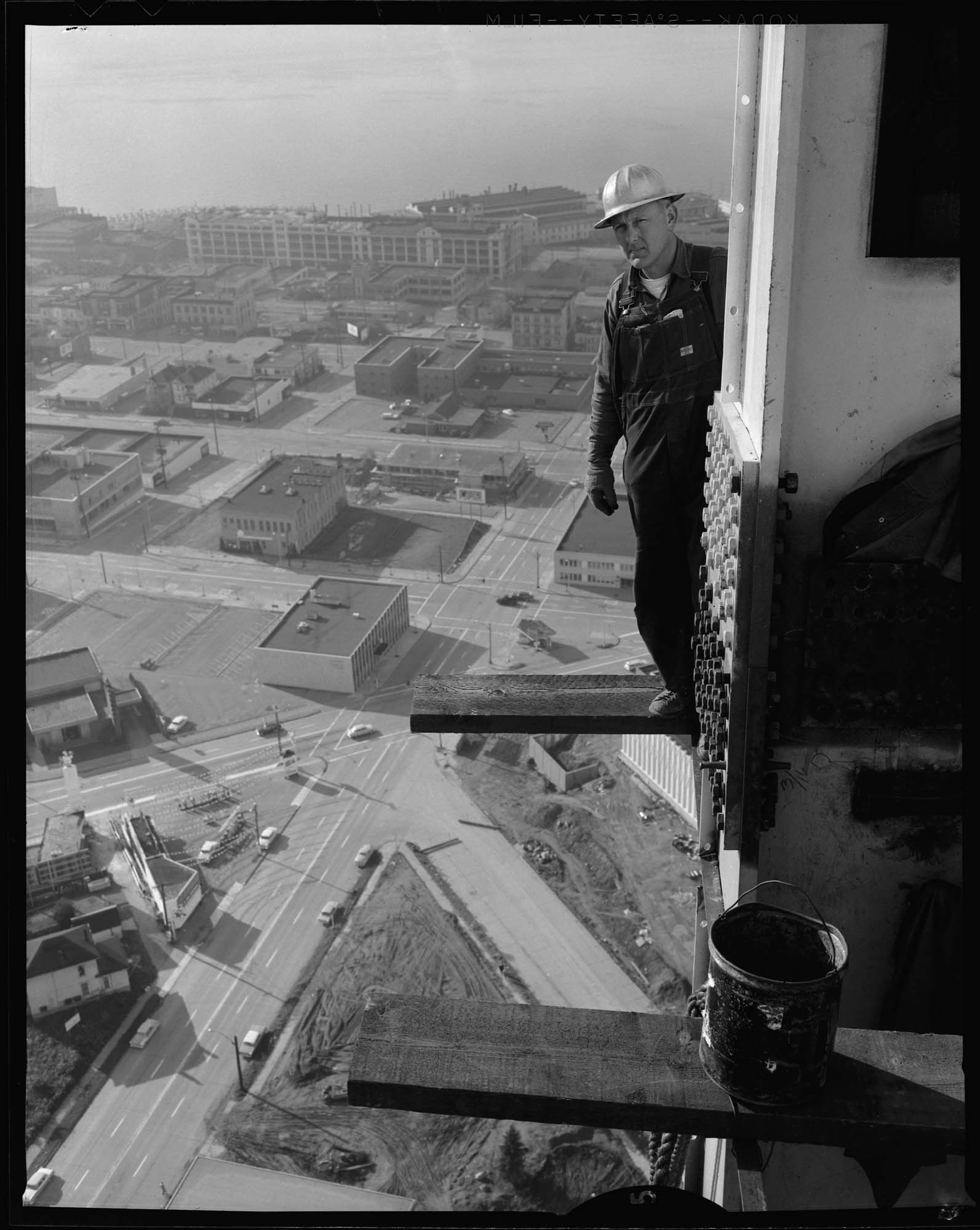 Image of Ironworker Ray Lind on the Space Needle, Seattle, October 1961