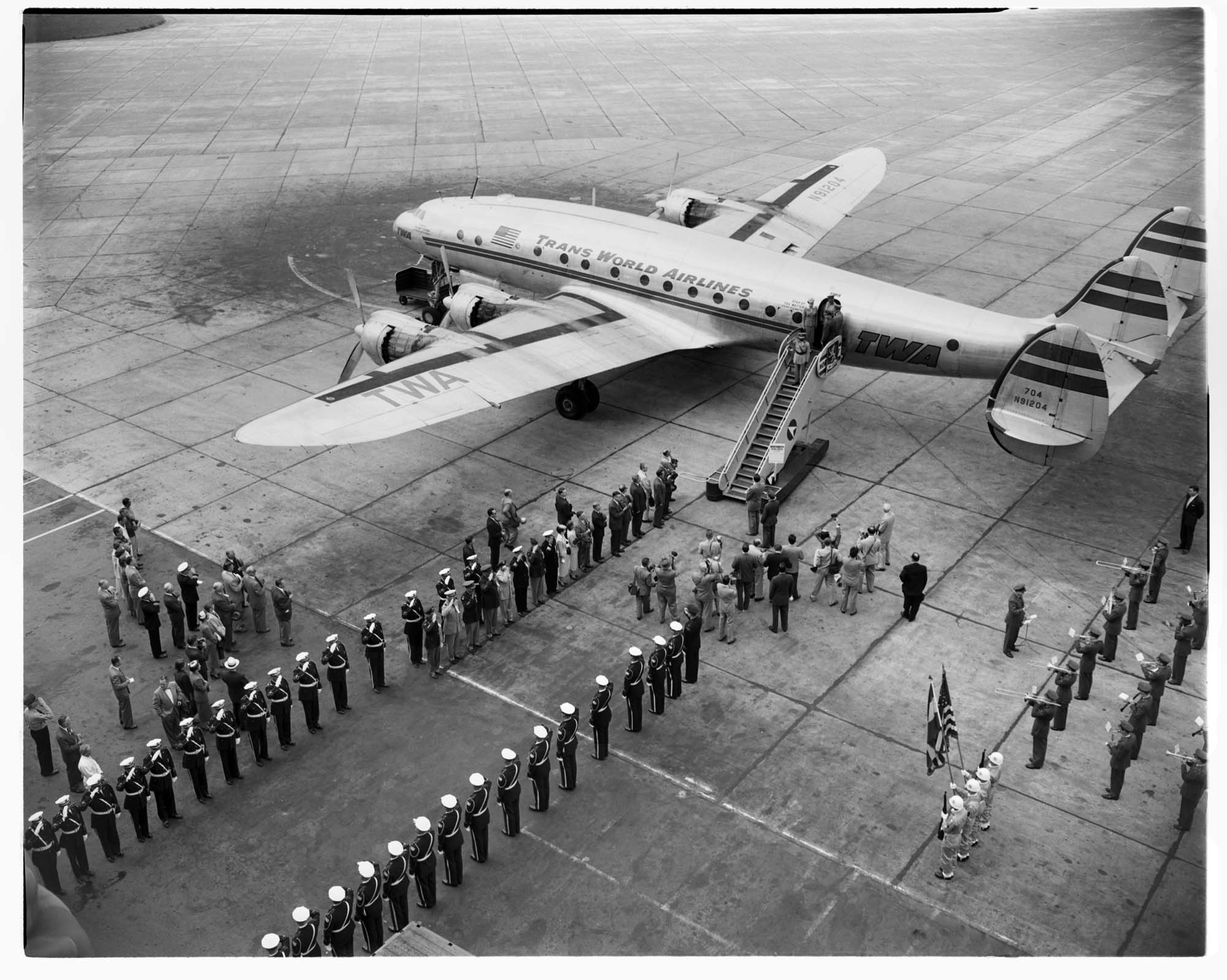 Image of Haile Selassie, Emperor of Ethiopia, arrives at airport, Seattle, June 11, 1954