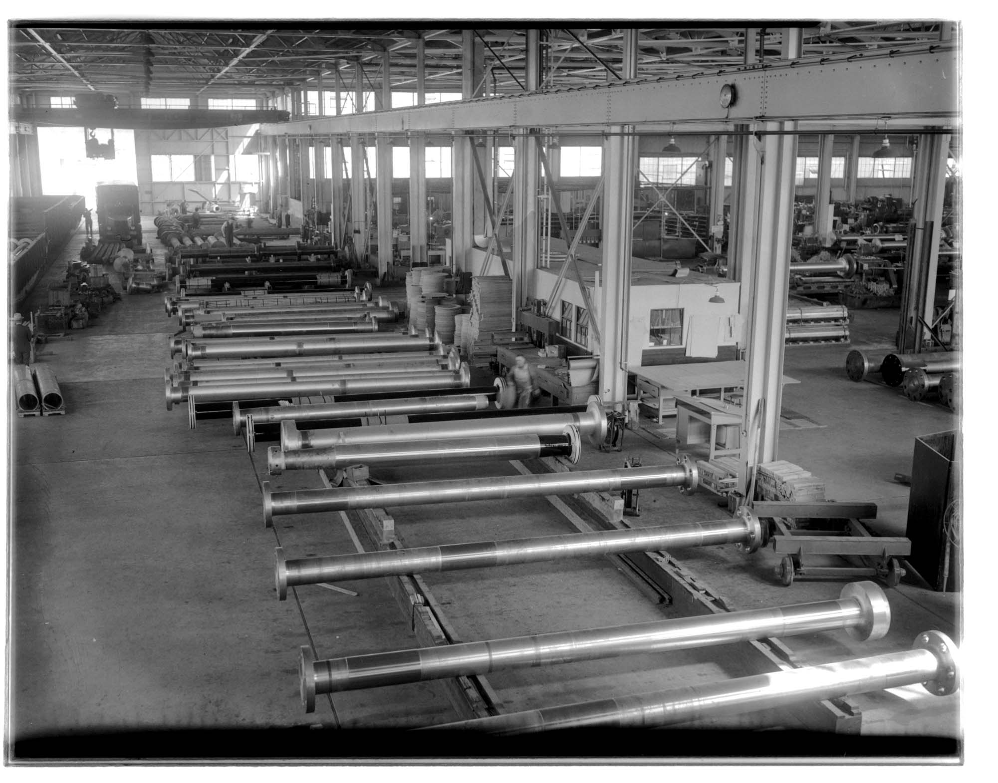 Image of Ship shafts at Isaacson Iron Works, Seattle, 1943
