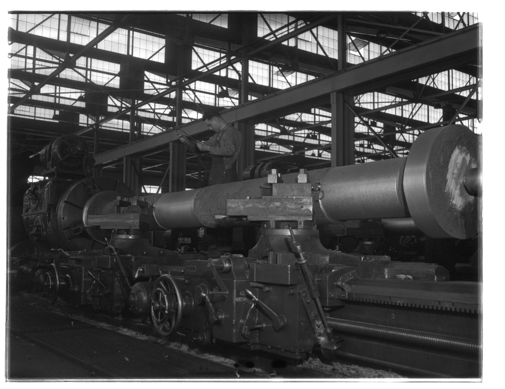 Image of Ship shaft production line at Isaacson Iron Works, Seattle, 1943