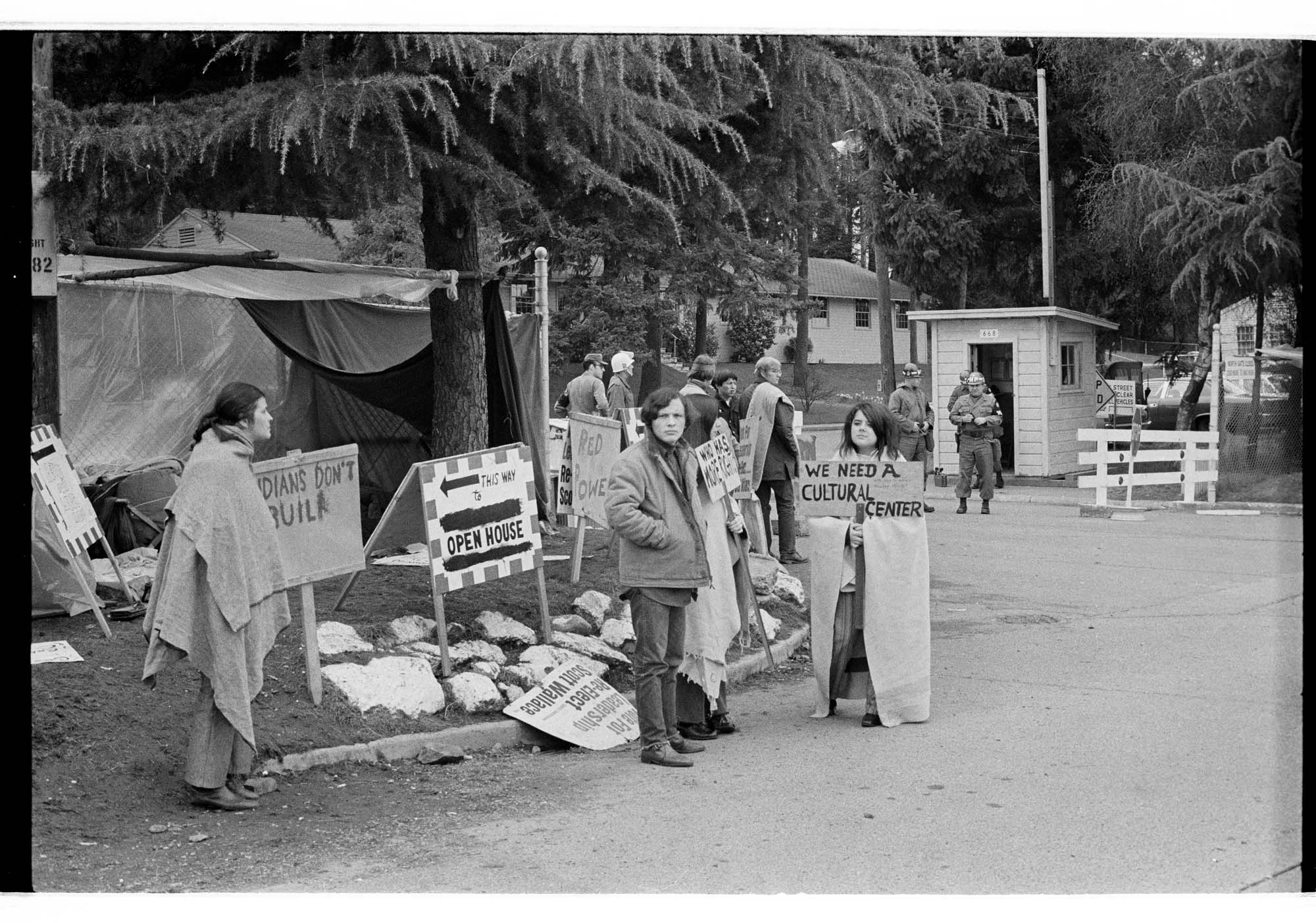 Image of Native Americans demonstrating at Fort Lawton, Seattle, 1970