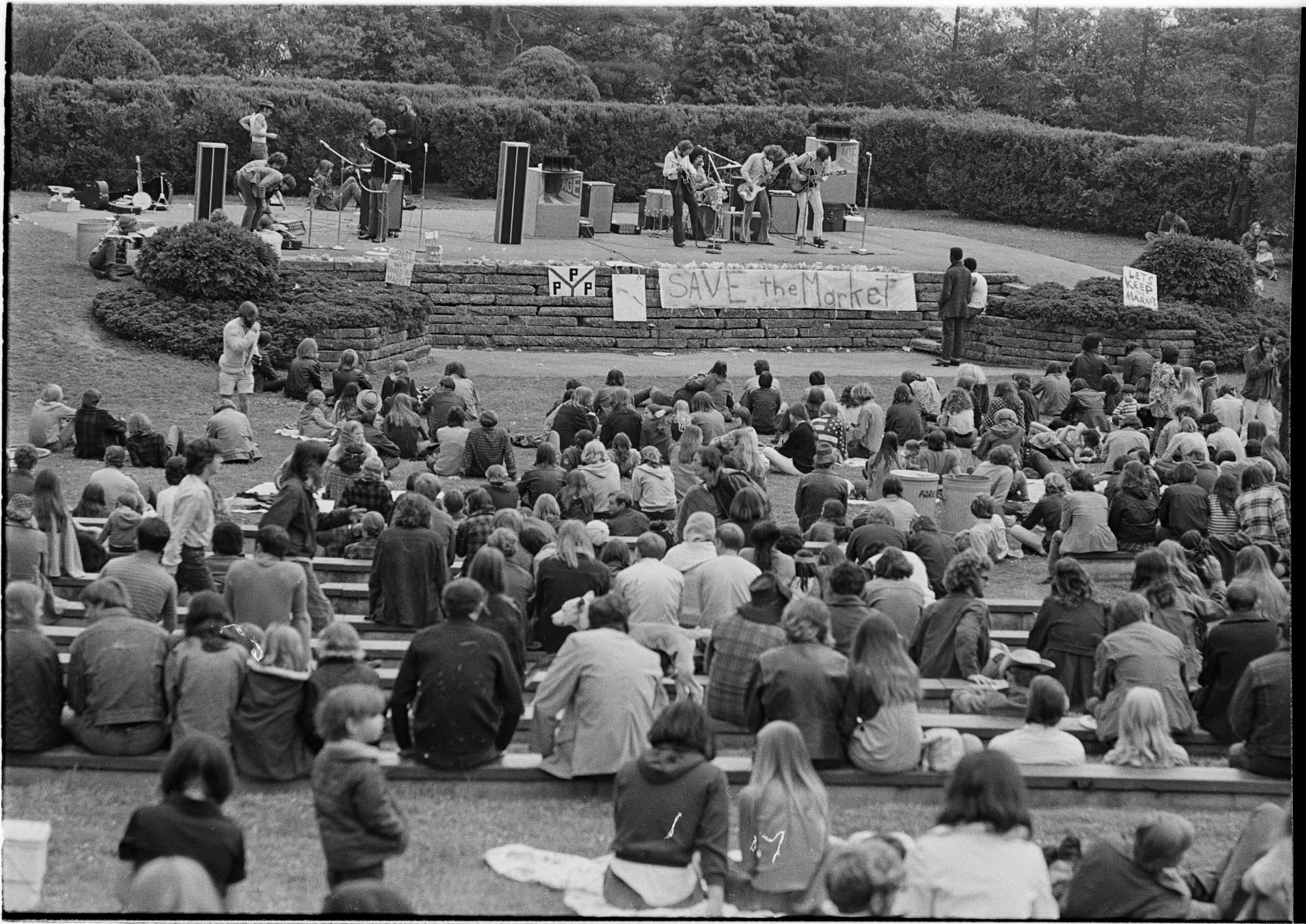 Image of Benefit rock concert at Seward Park for Pike Place Market, Seattle, 1971