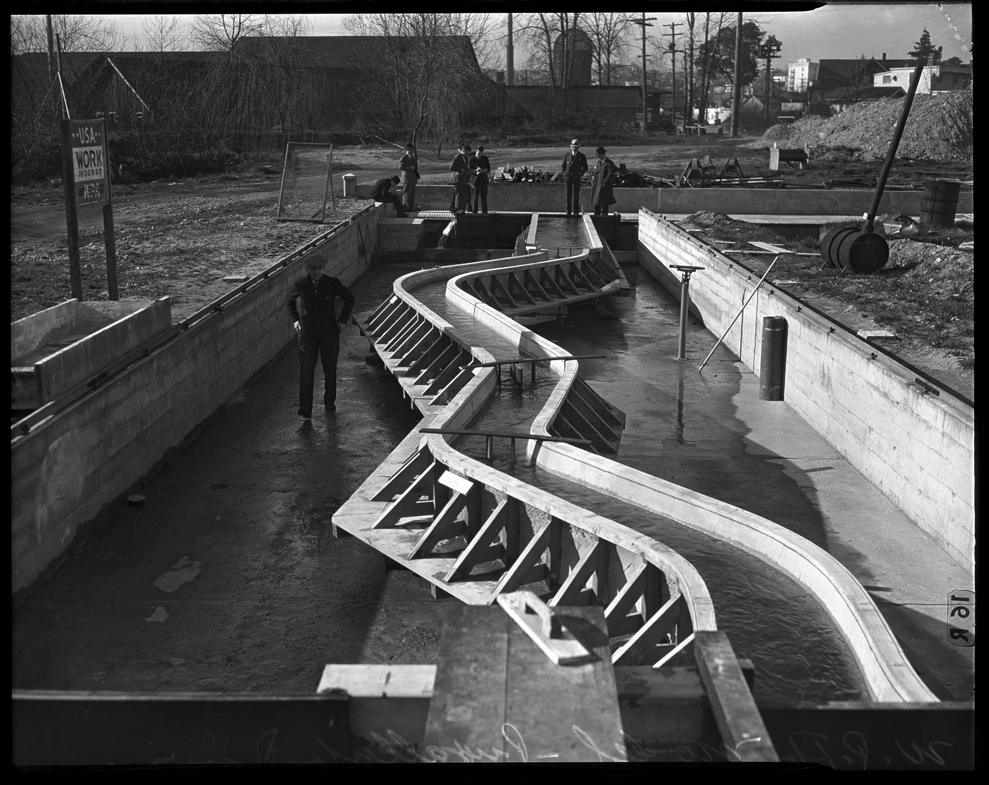 Image of Puyallup River flood control model at the University of Washington, 1938