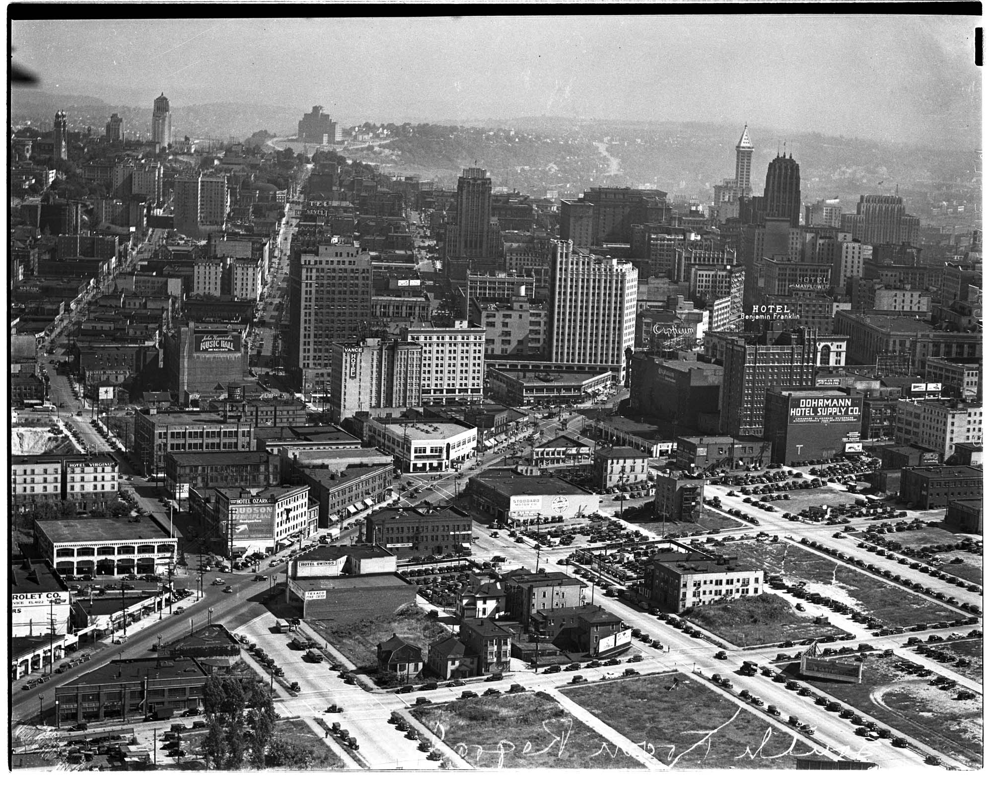 Image of Aerial view of Seattle's business district, 1937