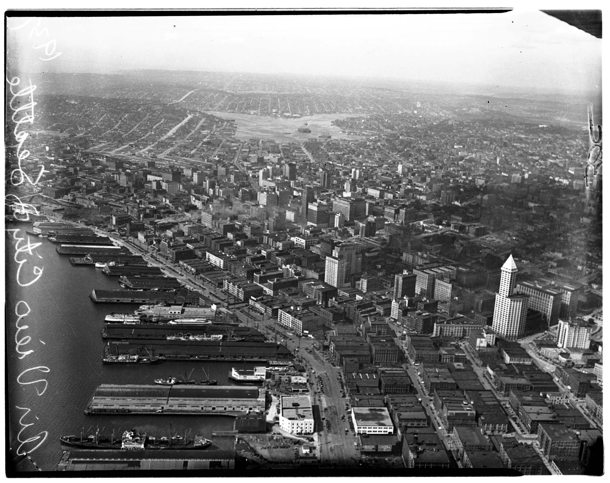 Image of Aerial view of downtown Seattle looking northeast, 1937