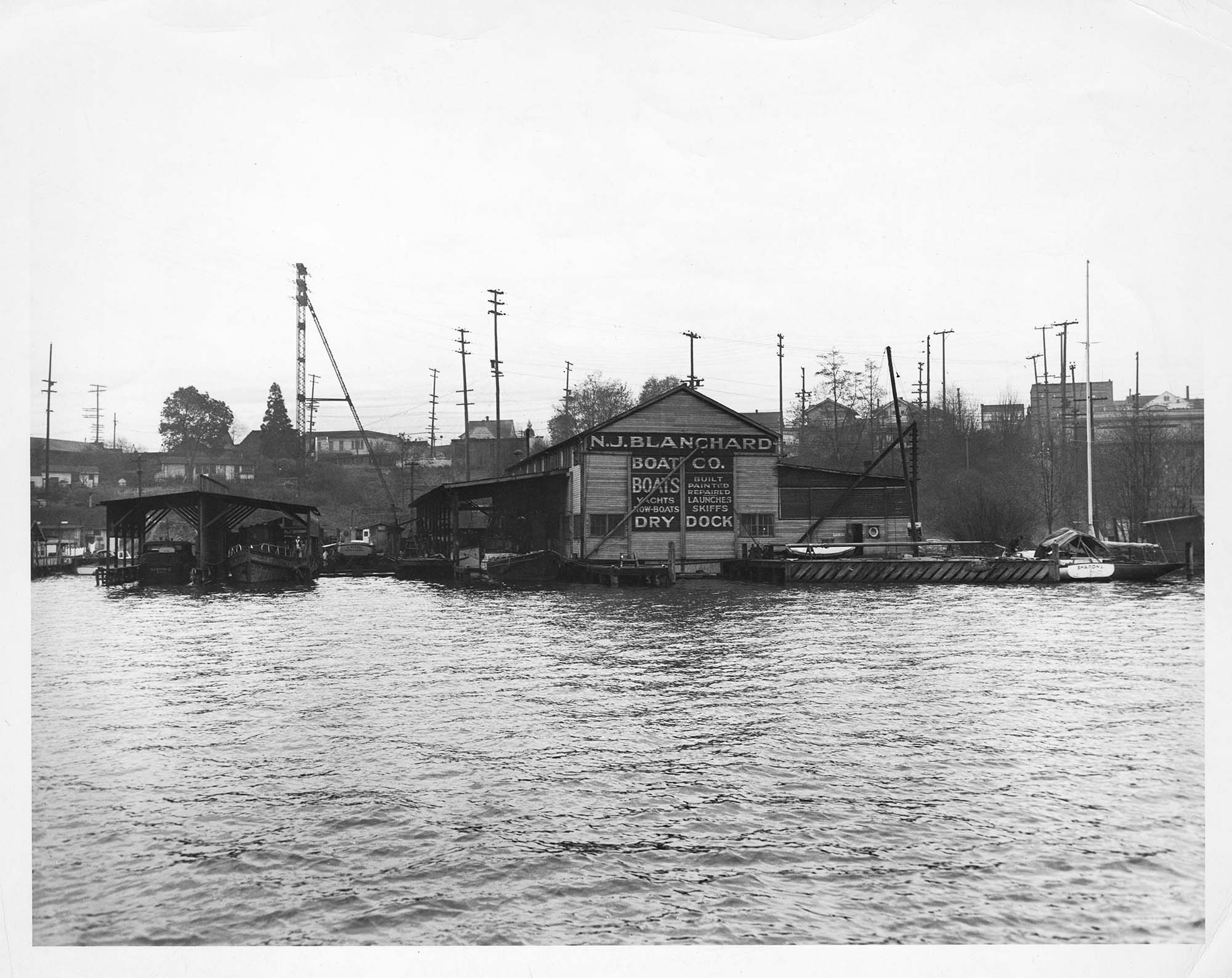 Image of Blanchard Boat Co. building on Lake Union, Seattle, 1946