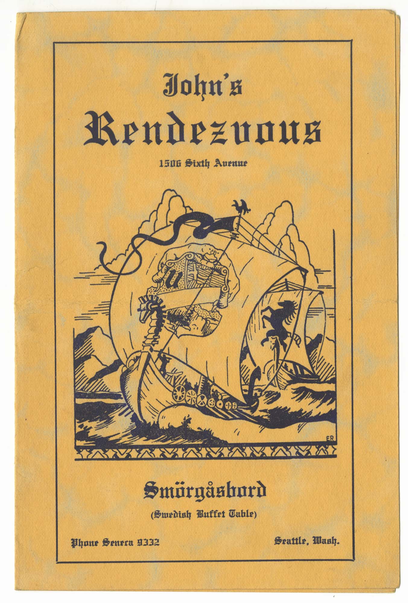 Image of John's Rendezvous menu, circa 1930