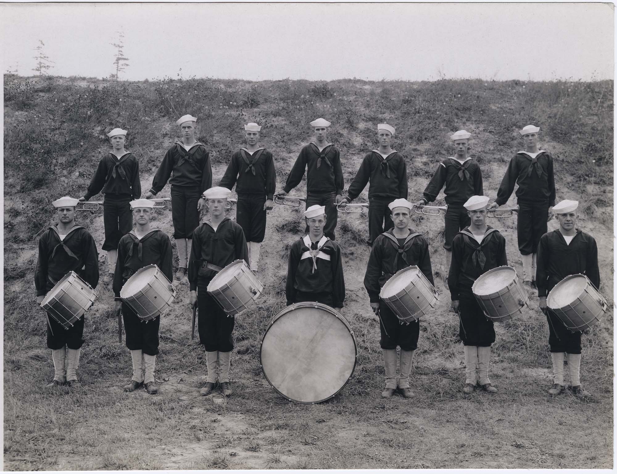 Image of Navy marching band at U.S. Naval Training Station, University of Washington, circa 1918