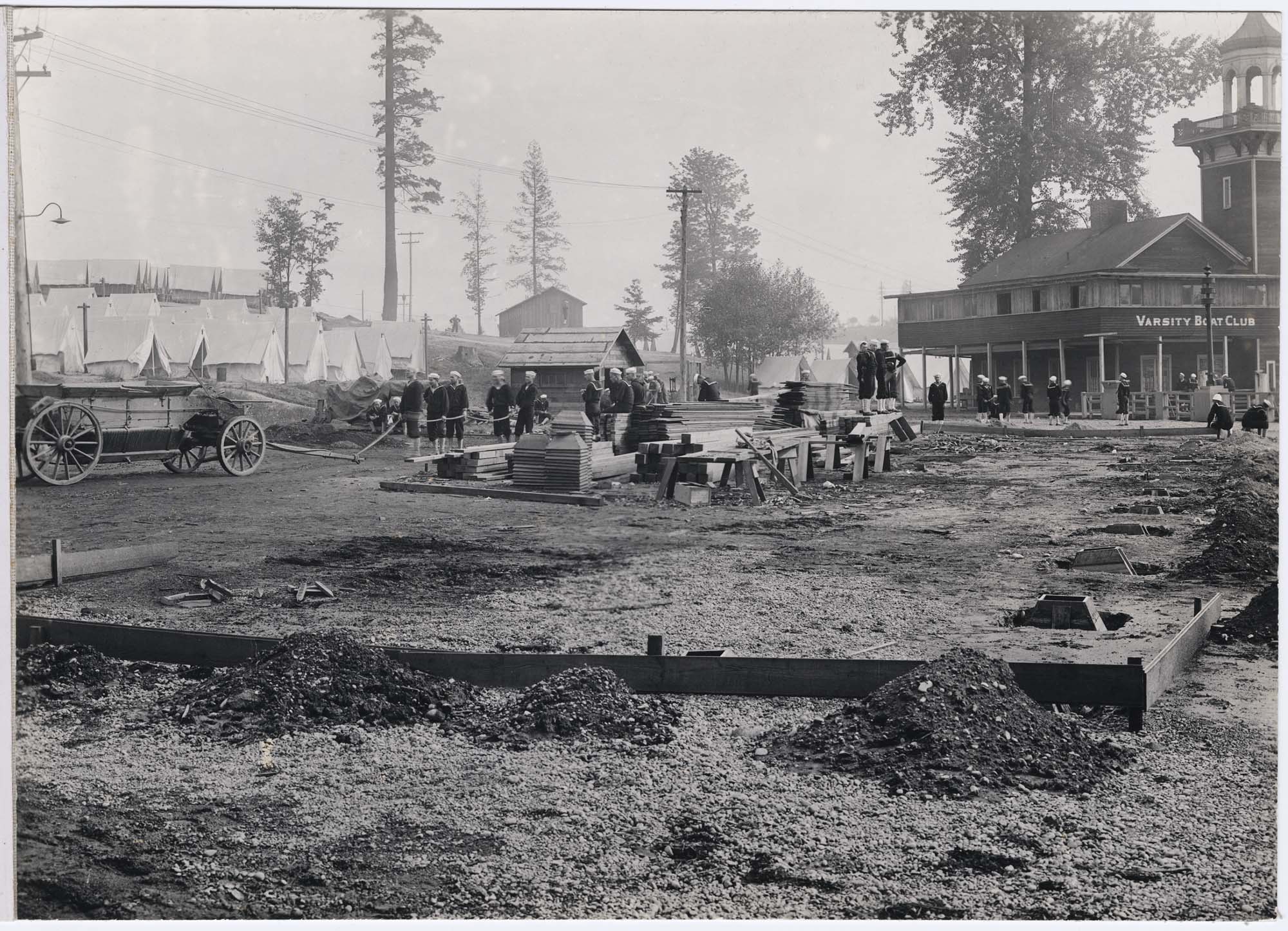 Image of Construction site at the U.S. Naval Training Station on University of Washington campus, October 8, 1918