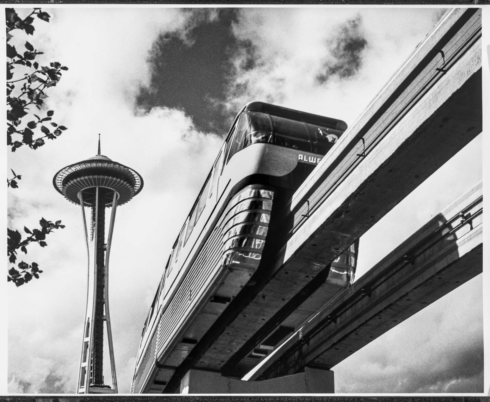 Image of Monorail and Space Needle, Seattle World's Fair, 1962