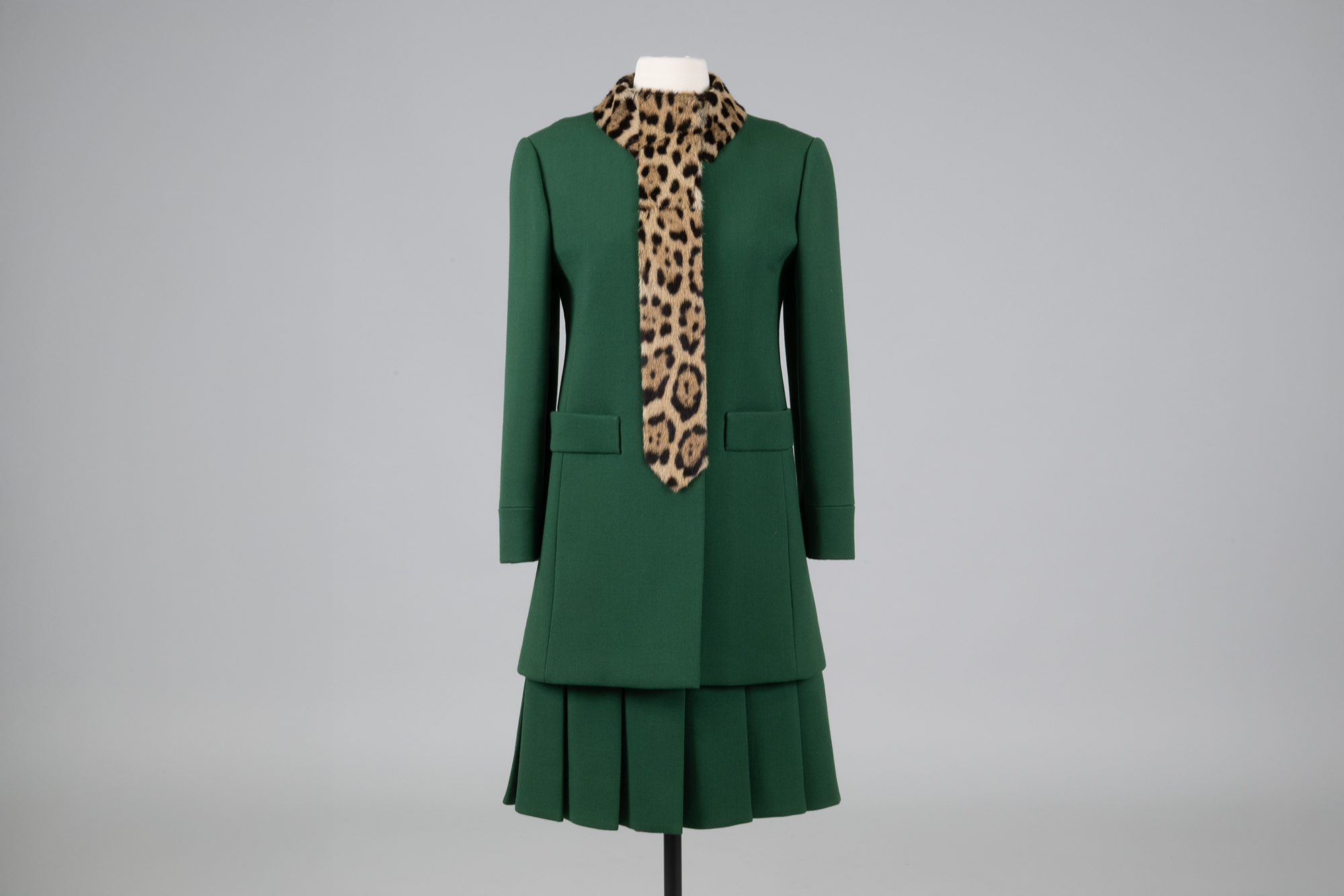 Image of Green wool dress and matching coat sold by Nordstrom Best, 1966-1972