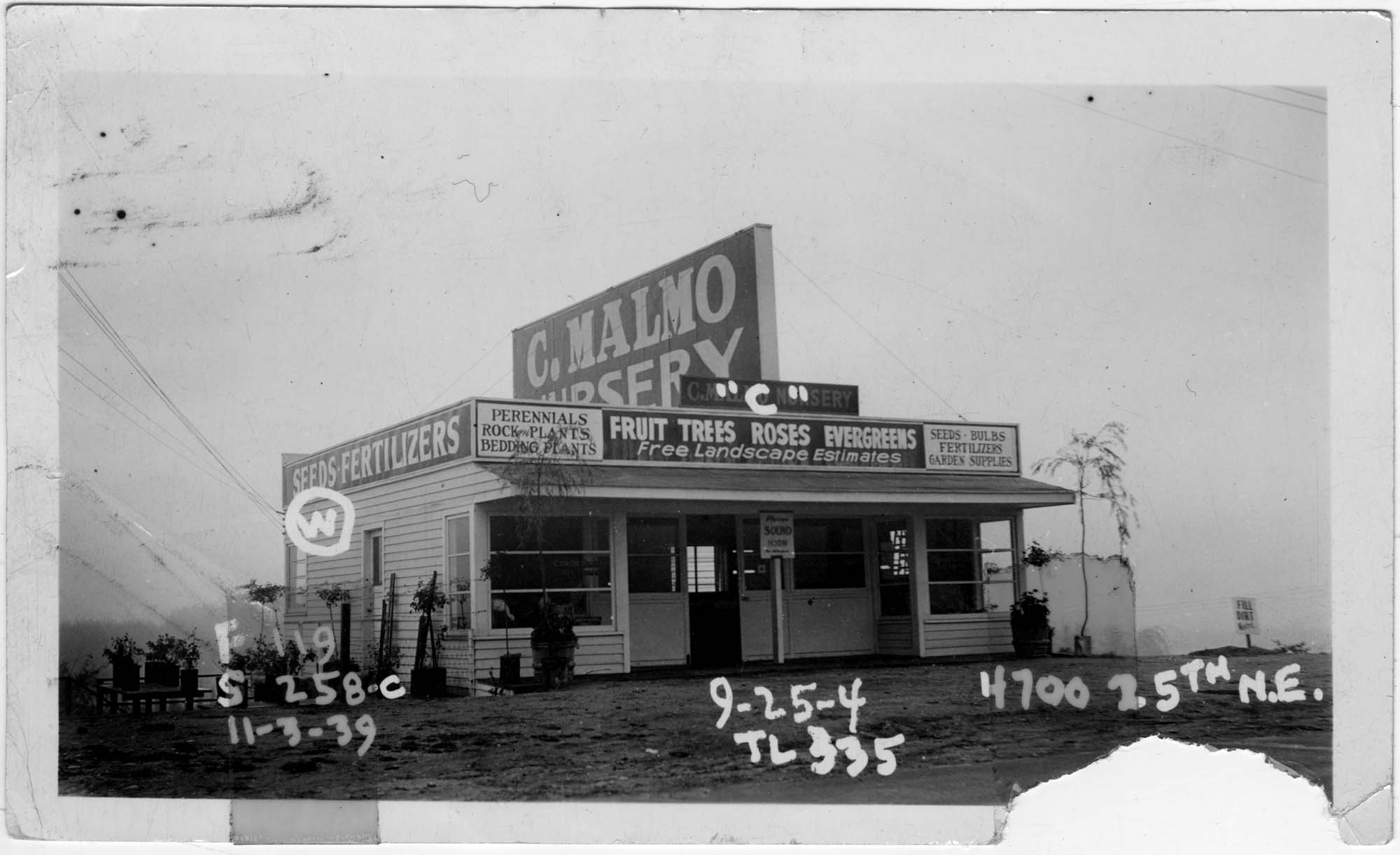 Image of C. Malmo Nursery building, November 3, 1939