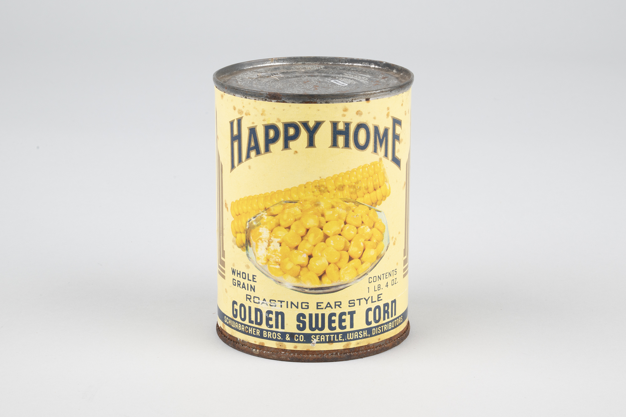 Image of Can of “Happy Home Sweet Corn” from Schwabacher Bros. & Co., ca. 1930s