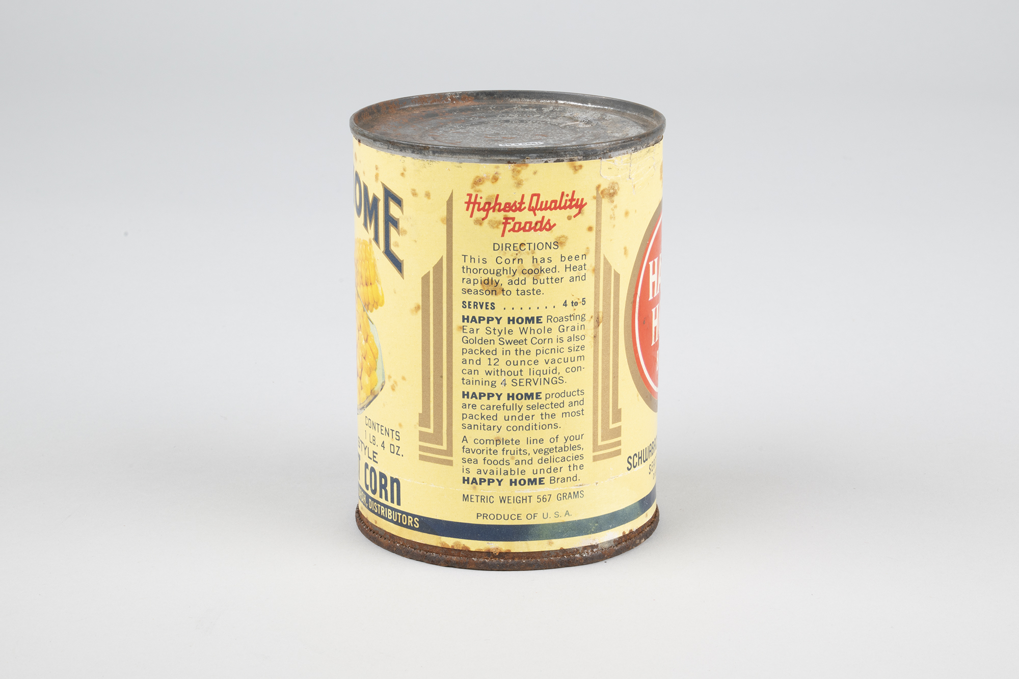 Image of Can of “Happy Home Sweet Corn” from Schwabacher Bros. & Co., ca. 1930s
