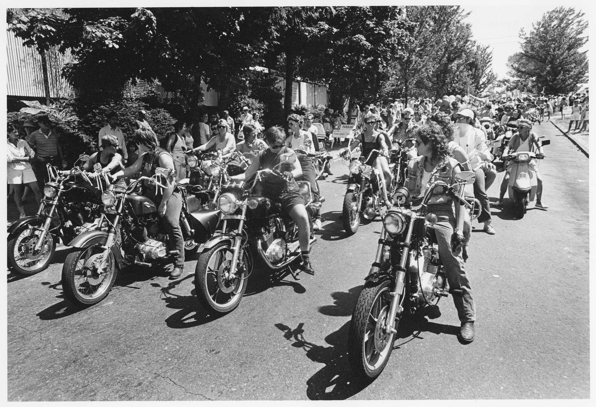 Image of Dykes on Bikes leading the Pride Parade, Seattle, June 28, 1987