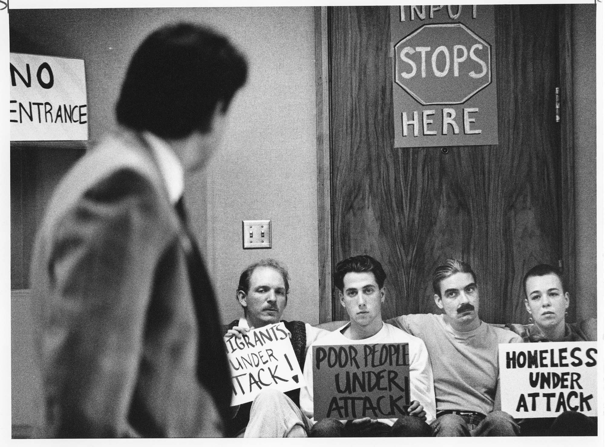 Image of ACT UP activists blocking the door to Mayor Norm Rice's office, Seattle, September 14, 1990
